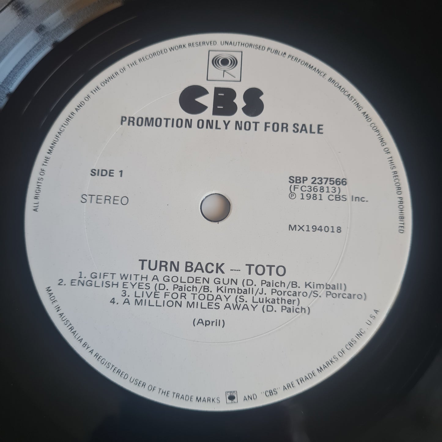 Toto – Turn Back - 1981 Australian Promo Copy- (with poster) - Vinyl Record LP - Sound Hound Records