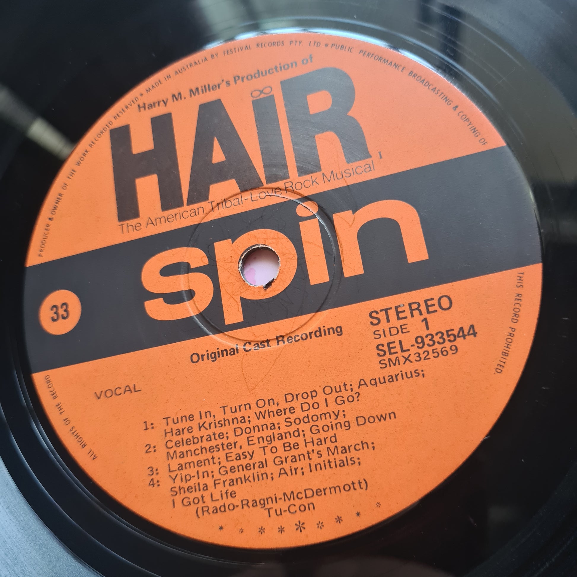 Tully – Hair: An American Tribal (Australian Cast Recording) - 1969 (misprint pressing) - Vinyl Record LP - Sound Hound Records