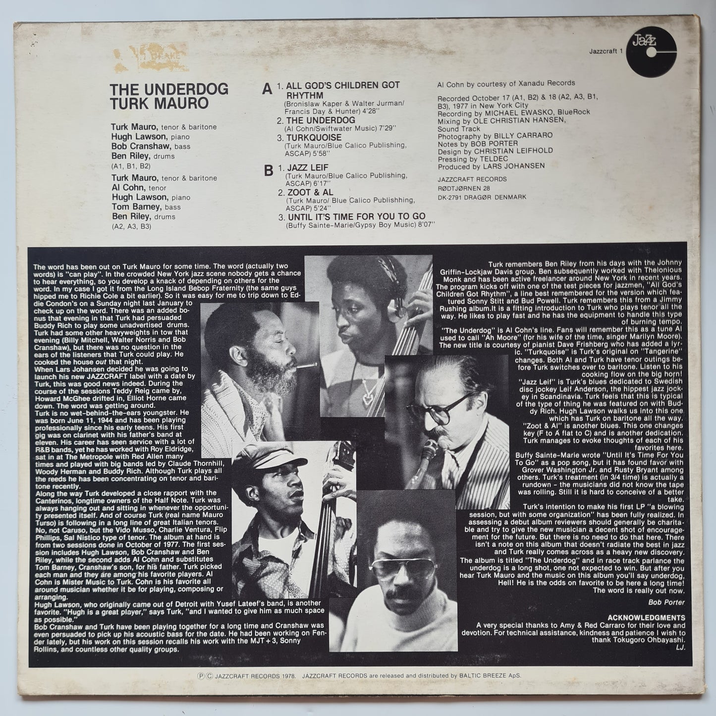 Turk Mauro – The Underdog - 1978 (Denmark pressing) - Vinyl Record LP - Sound Hound Records