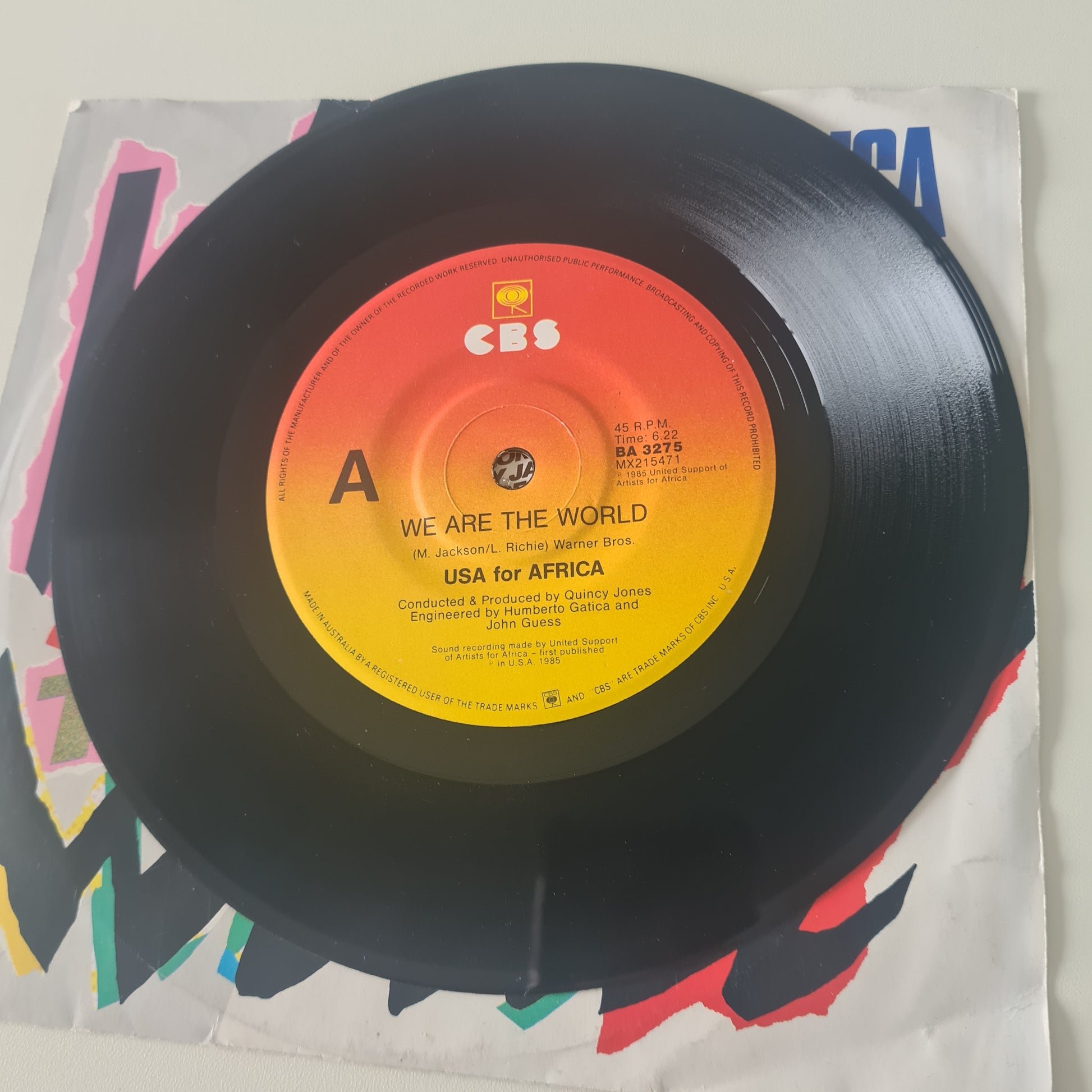 USA For Africa: Michael Jackson, Quincy Jones & Various – We Are The World - 1985 - Vinyl Record 7" Single - 45 RPM - Sound Hound Records