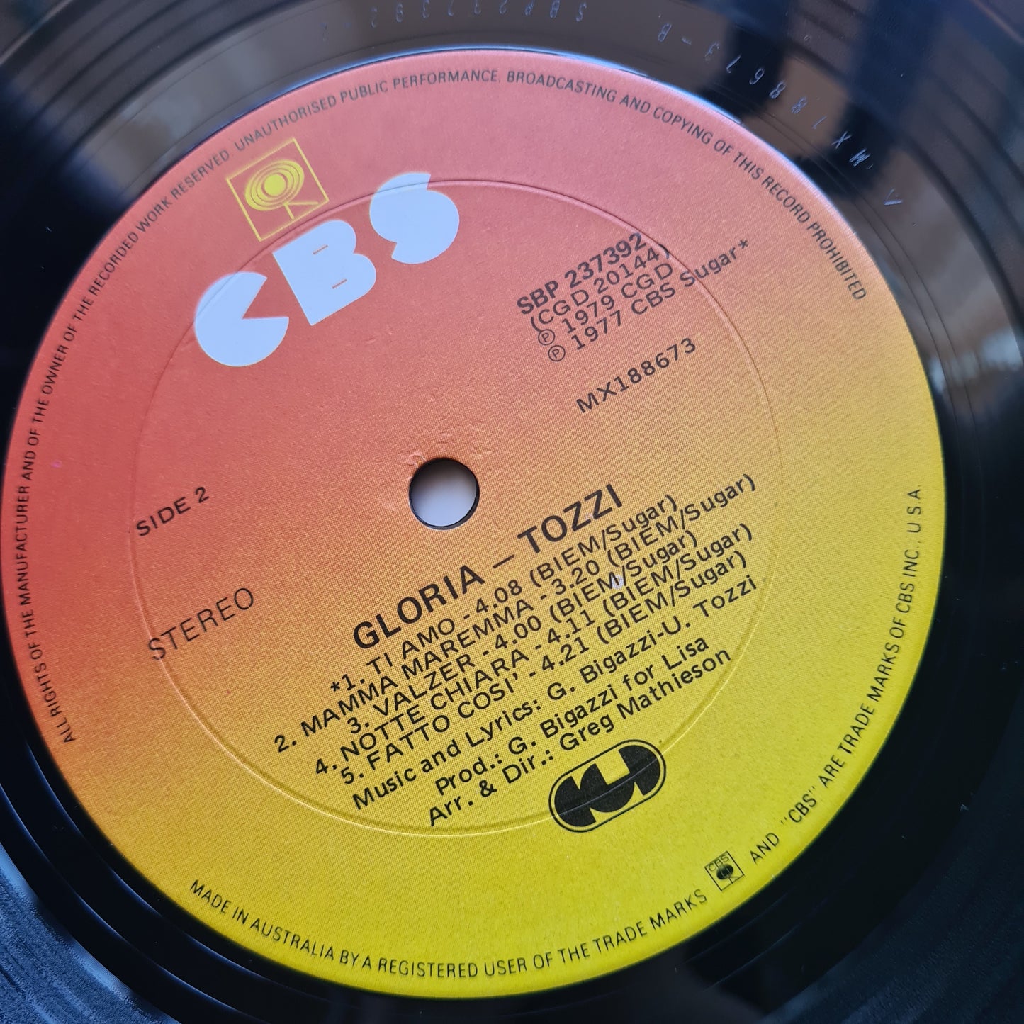Umberto Tozzi – Gloria - 1979 (Australian Pressing) - Vinyl Record LP (Italian) - Sound Hound Records