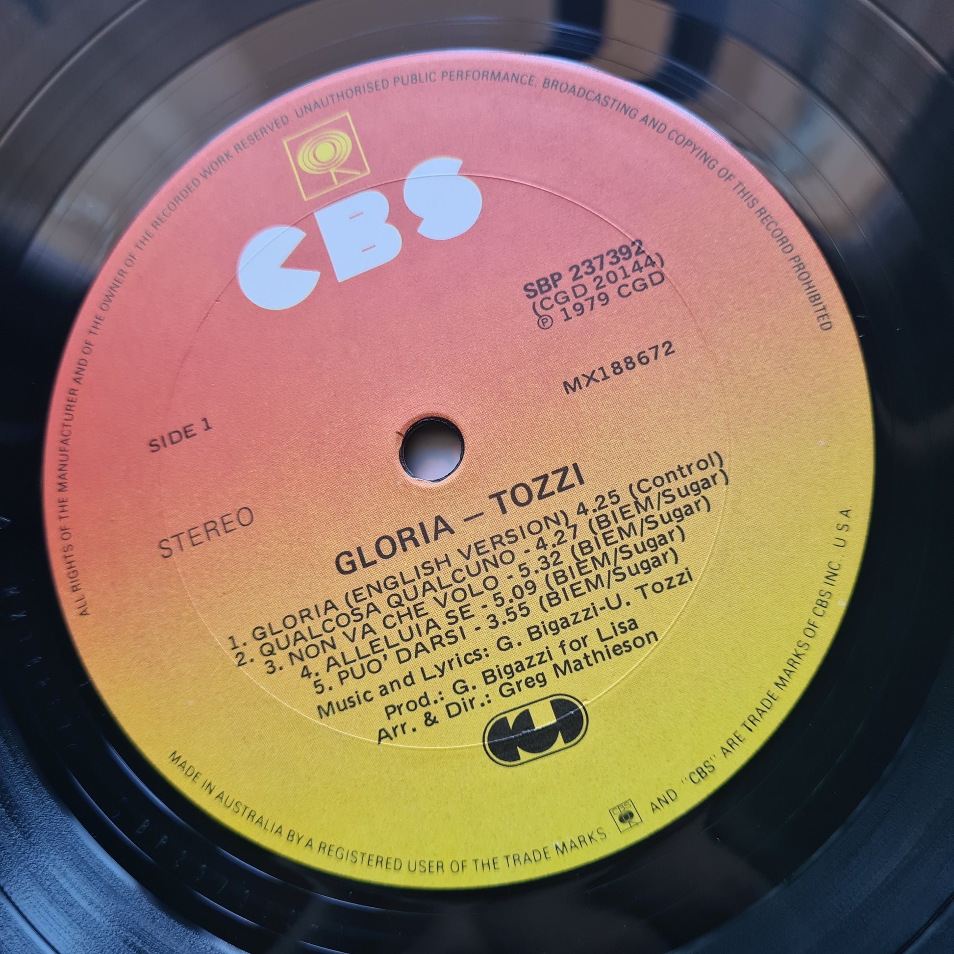 Umberto Tozzi – Gloria - 1979 (Australian Pressing) - Vinyl Record LP (Italian) - Sound Hound Records