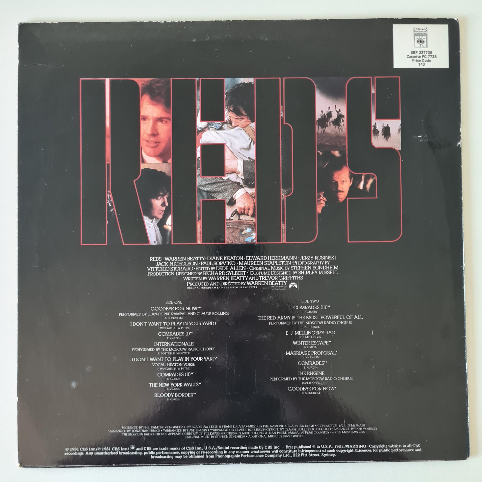 Various - Reds (Original Soundtrack Album) - 1981 - Vinyl Record LP - Sound Hound Records