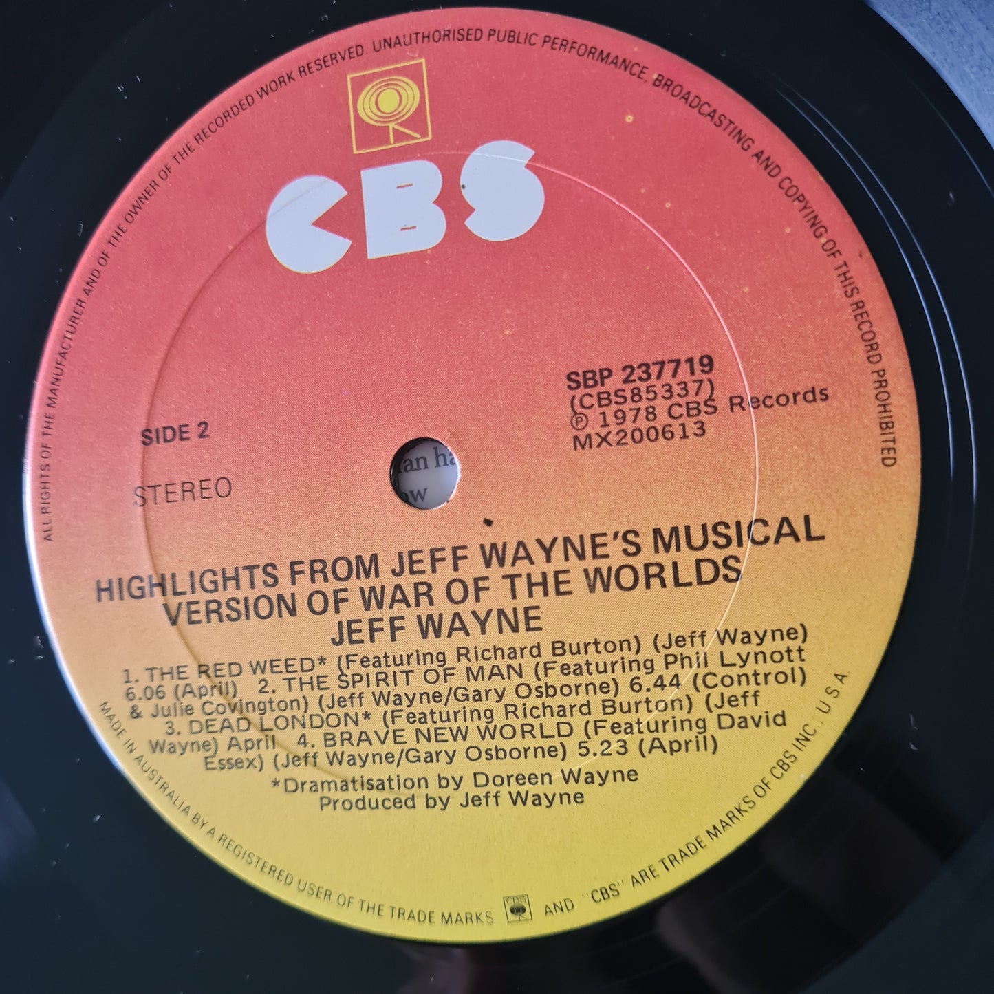 Various - War Of The Worlds: Highlights From Jeff Wayne's Musical Version Of The War Of The Worlds- 1981 - Vinyl Record LP - Sound Hound Records