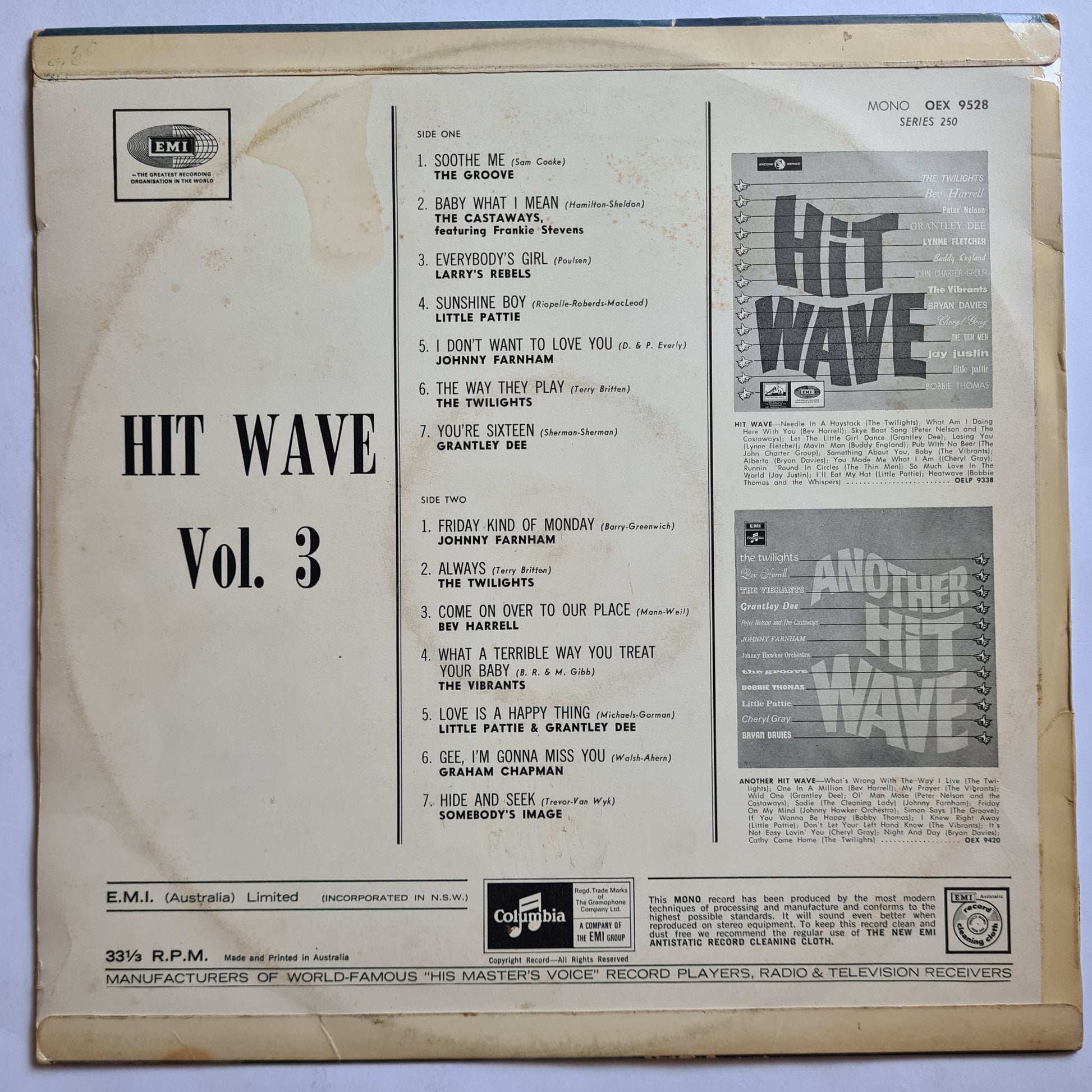 Various (1960's Australian Artists) – Hit Wave Vol. 3 - 1969 - Vinyl Record LP - Sound Hound Records