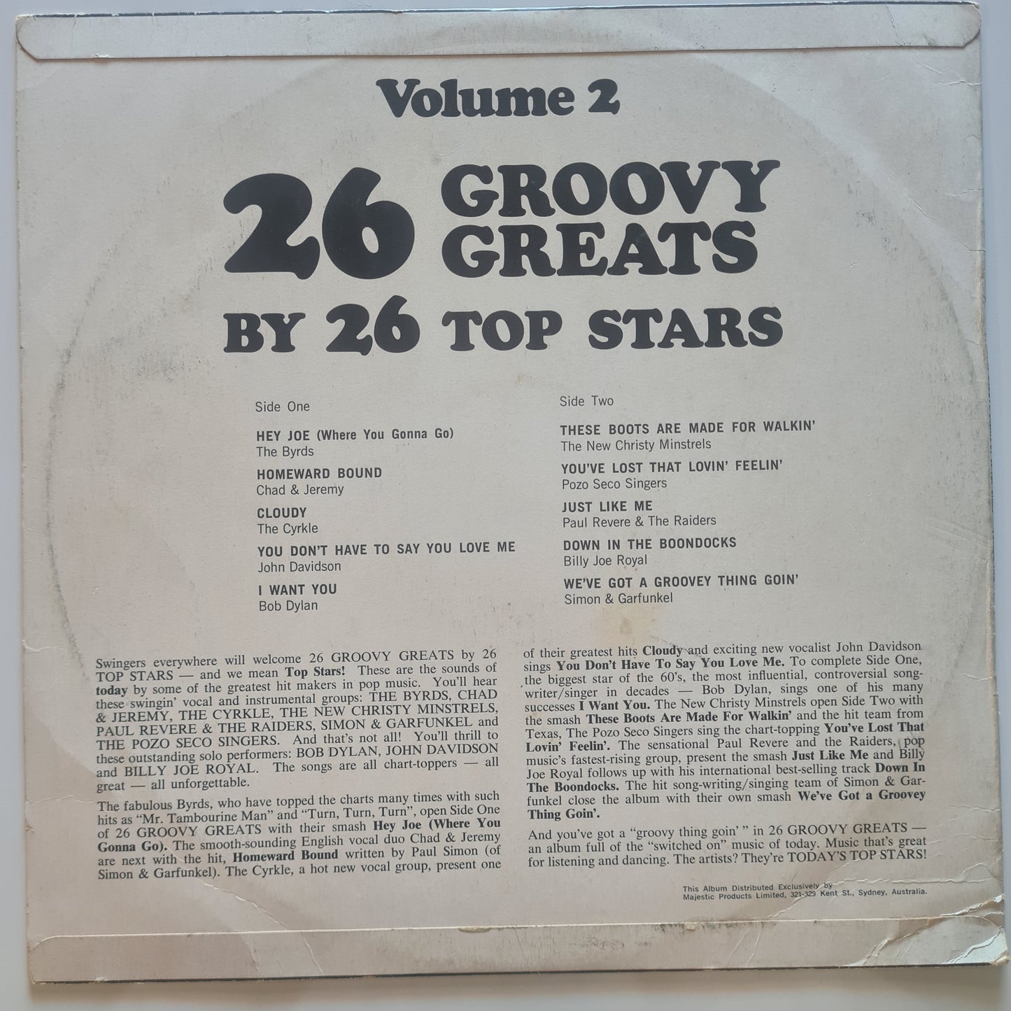 Various – 26 Groovy Greats By 26 Top Stars Volume 2 - 1966 - Vinyl Record LP - Sound Hound Records