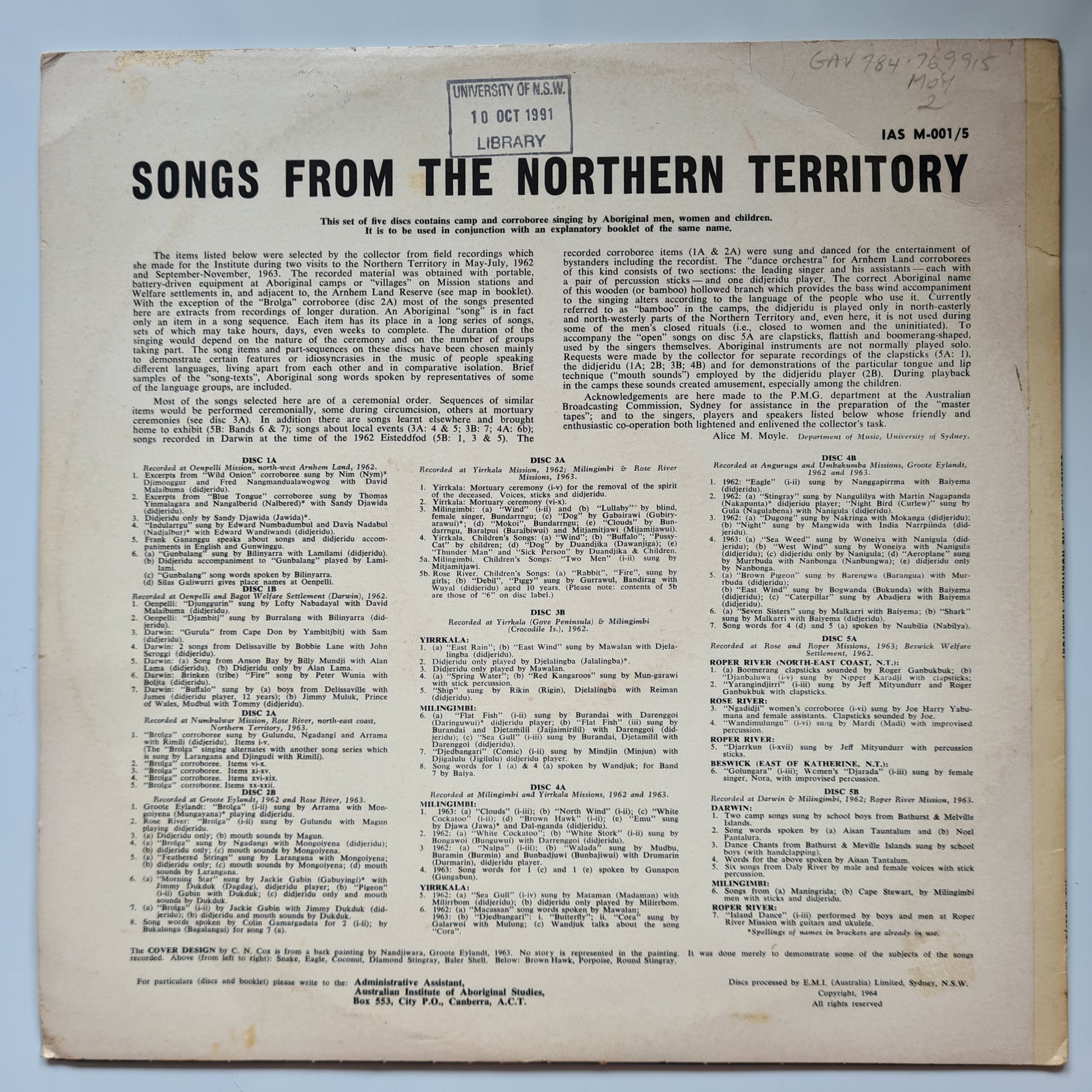 Various (Aboriginal Music) – Songs From The Northern Territory - 1964 - Vinyl Record LP - Sound Hound Records