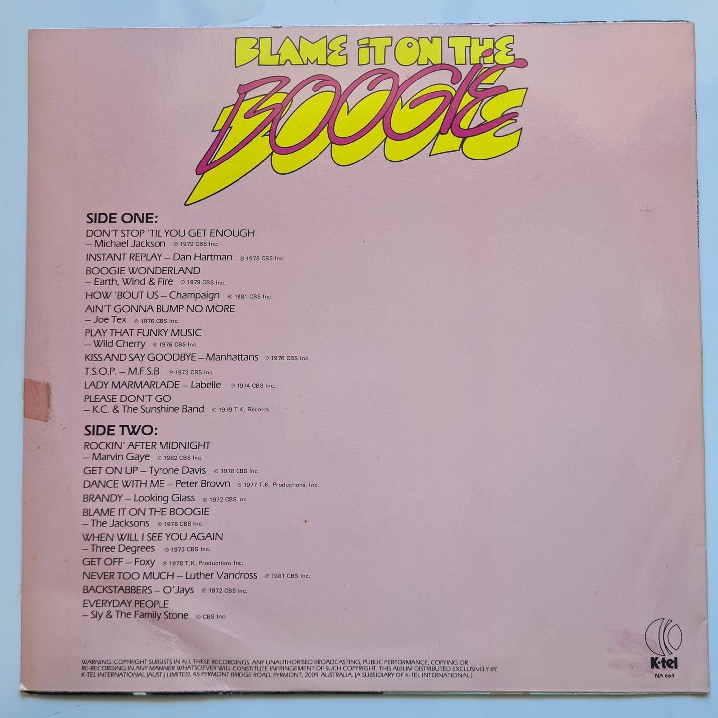Various Artists/Hits Album - Blame It On The Boogie - 1979 - Vinyl Record LP (AUSTRALIAN ONLY PRESSING) - Sound Hound Records