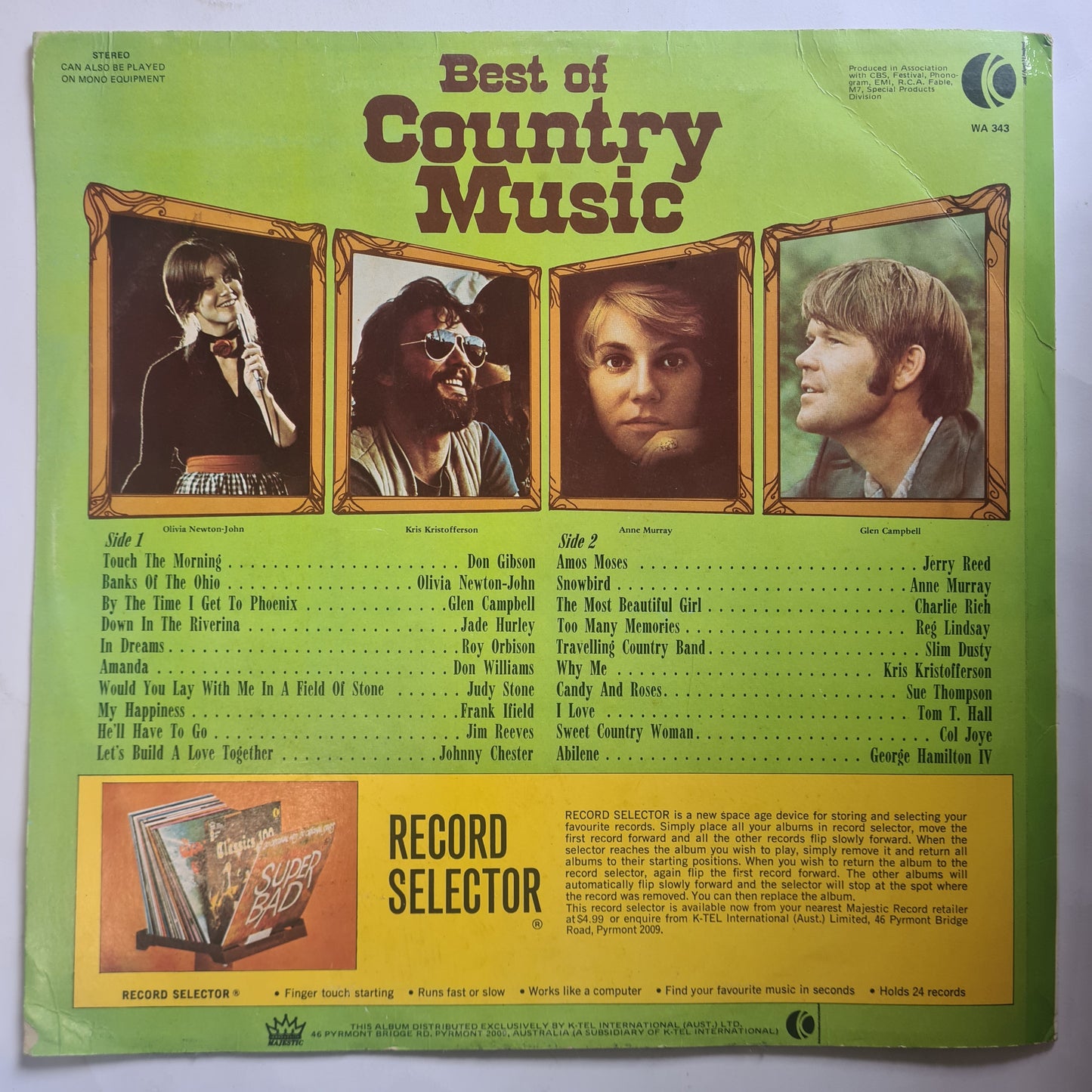 Various Artists/Hits album - Best Of Country Music - 1974 - Vinyl Record LP - Sound Hound Records