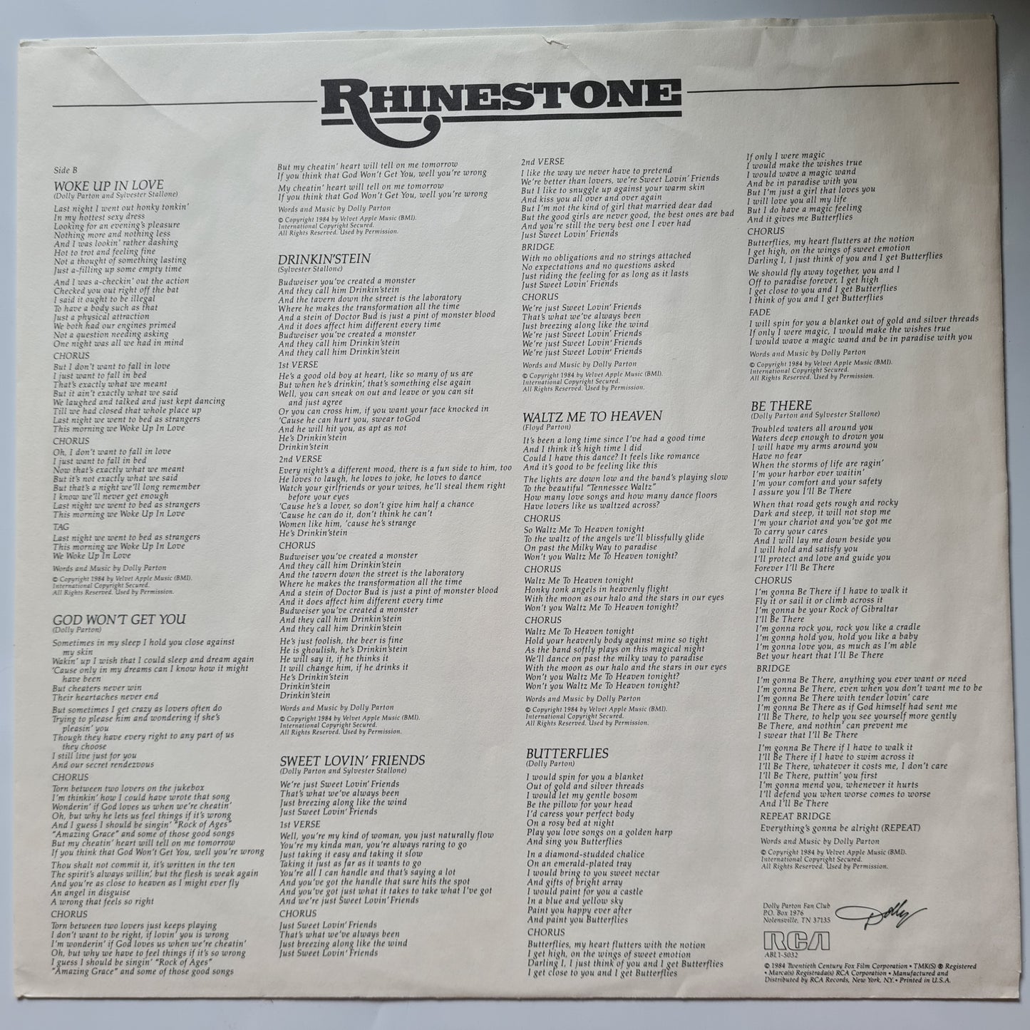 Various (Dolly Parton) - Rhinestone: Original Soundtrack From Motion Picture – 1984 - Vinyl Record LP - Sound Hound Records