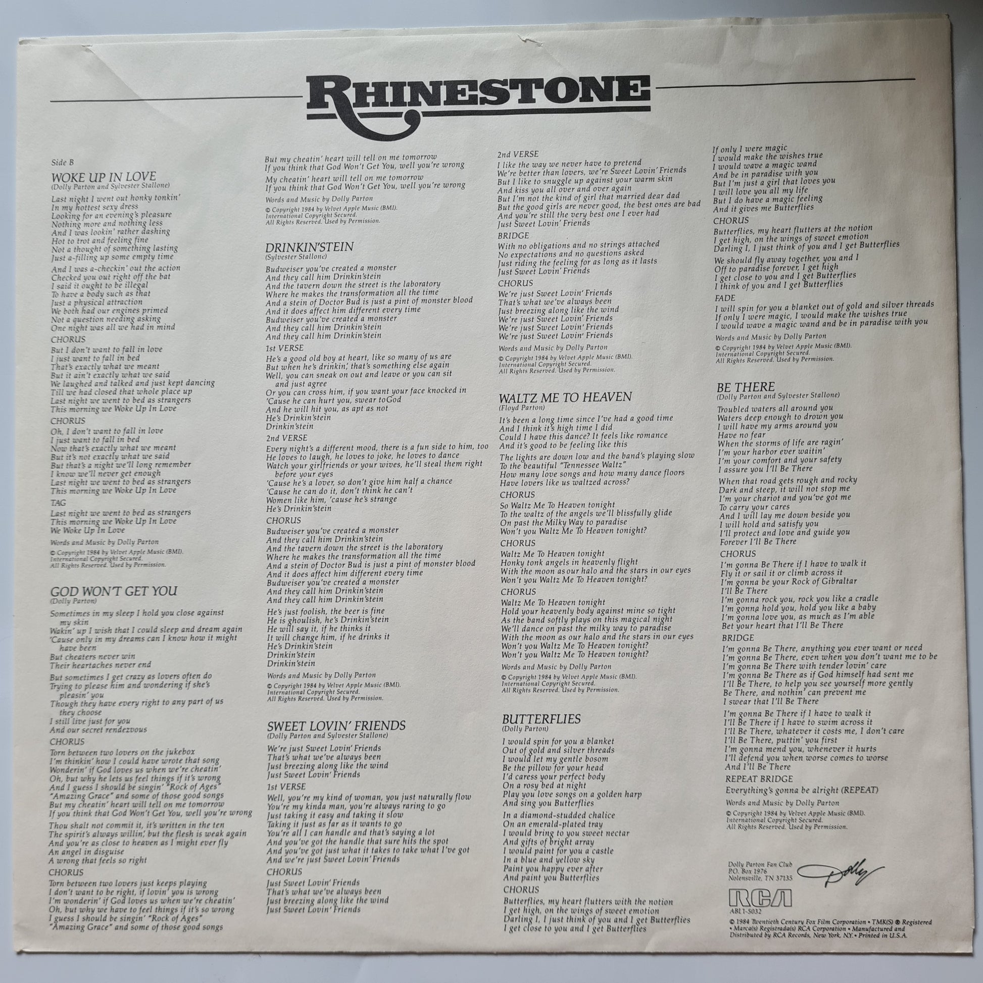 Various (Dolly Parton) - Rhinestone: Original Soundtrack From Motion Picture – 1984 - Vinyl Record LP - Sound Hound Records