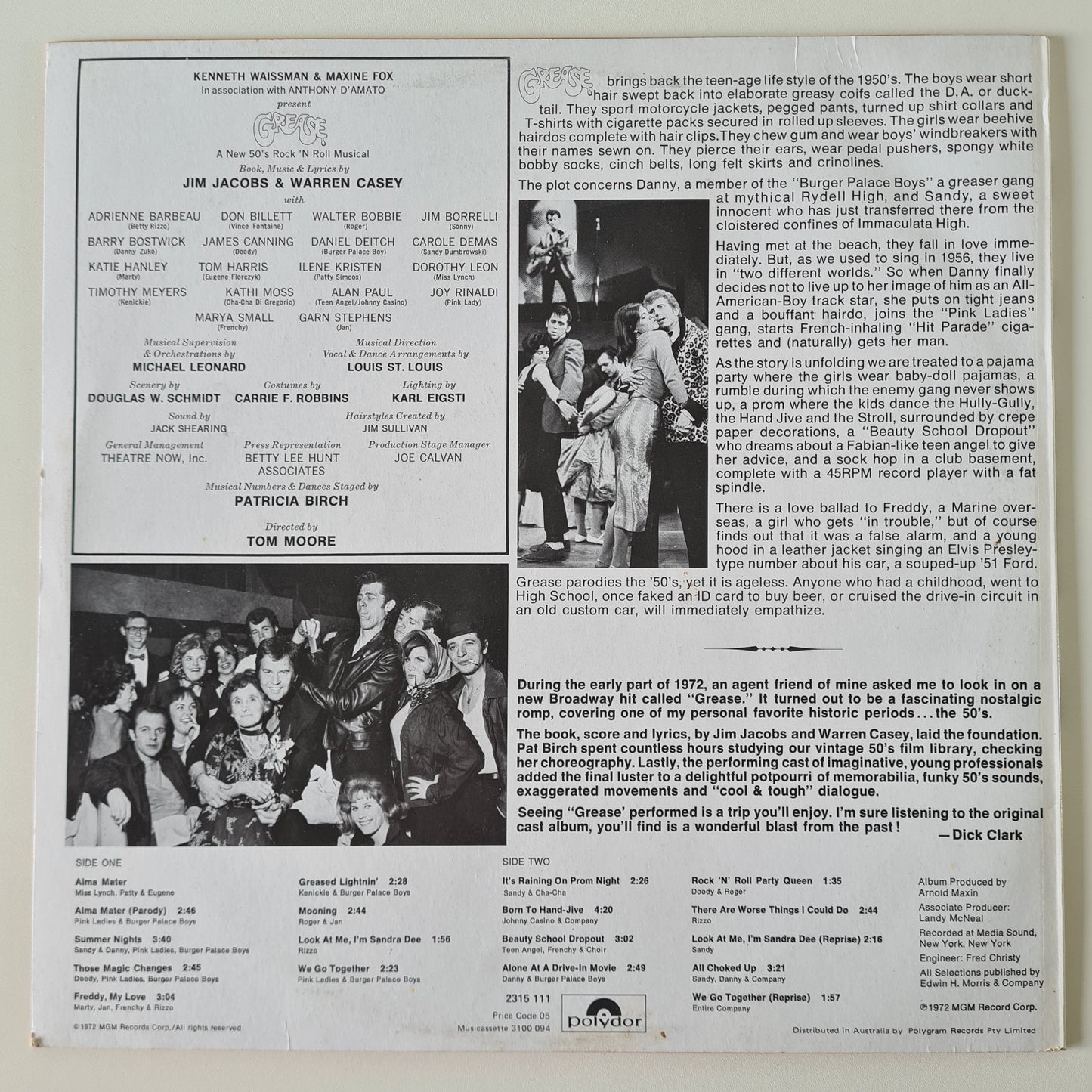 Various – Grease: The Original Broadway Cast Album - 1972 - Vinyl Record LP - Sound Hound Records