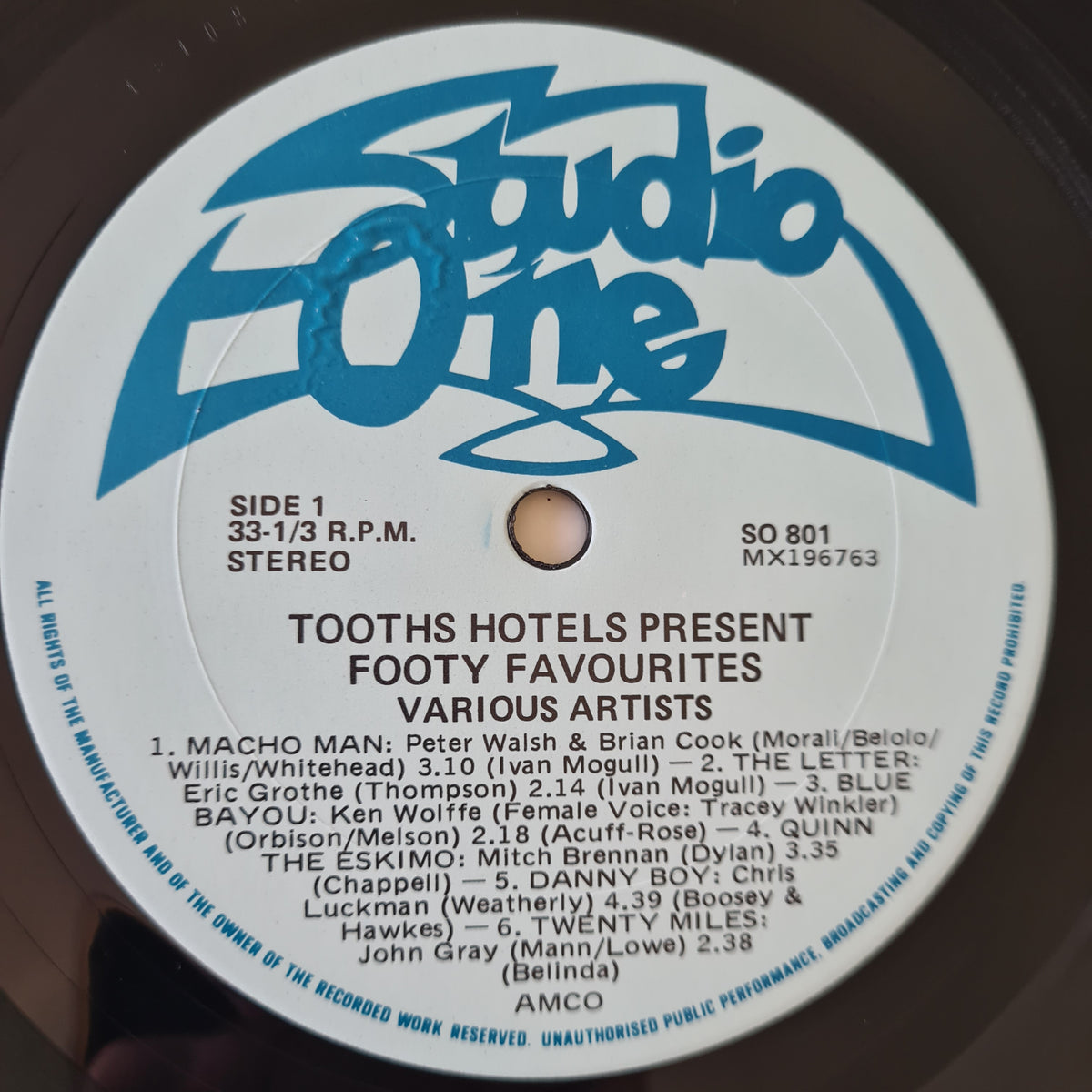 Various: NRL Rugby League Clubs – Tooth's Hotels Present Footy Favourites - 1981 - Vinyl Record LP - Sound Hound Records