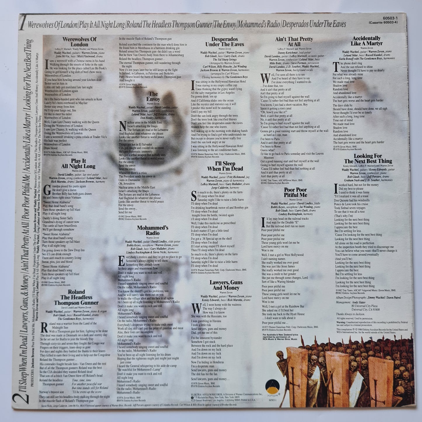 Warren Zevon – A Quiet Normal Life: The Best Of Warren Zevon - 1986 - Vinyl Record LP - Sound Hound Records
