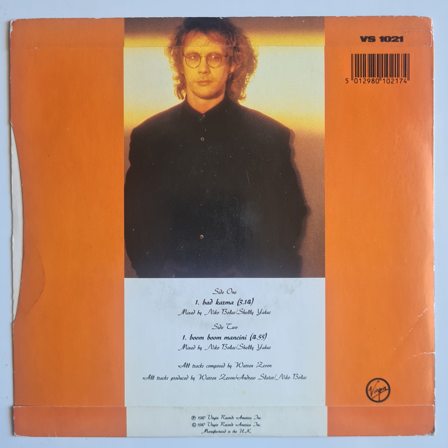 Warren Zevon – Bad Karma - 1987 (UK pressing) - Vinyl Record 7" Single - 45 RPM - Sound Hound Records