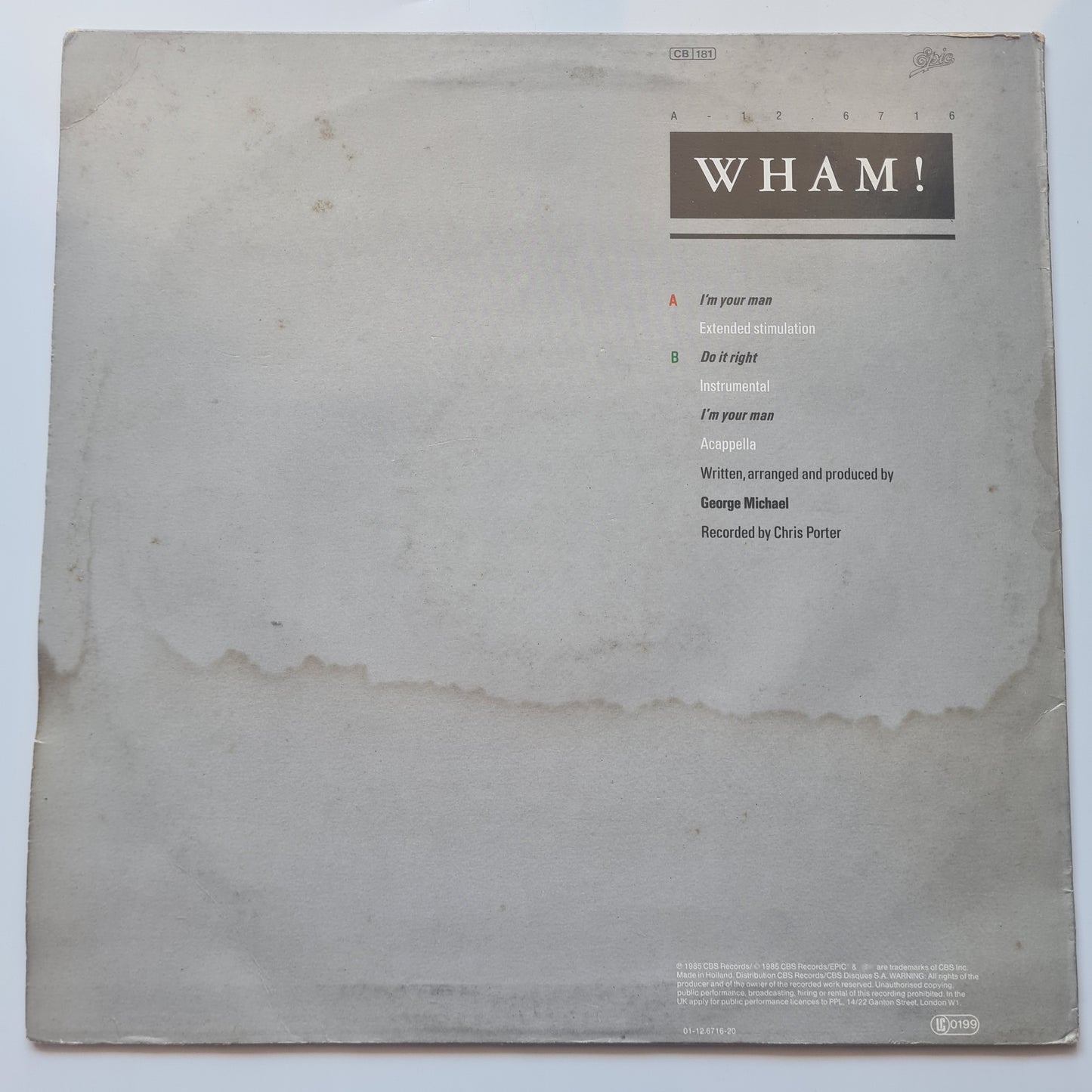 Wham! (George Michael) – I'm Your Man - 1985 - Vinyl Record 12" Maxi Single - Sound Hound Records