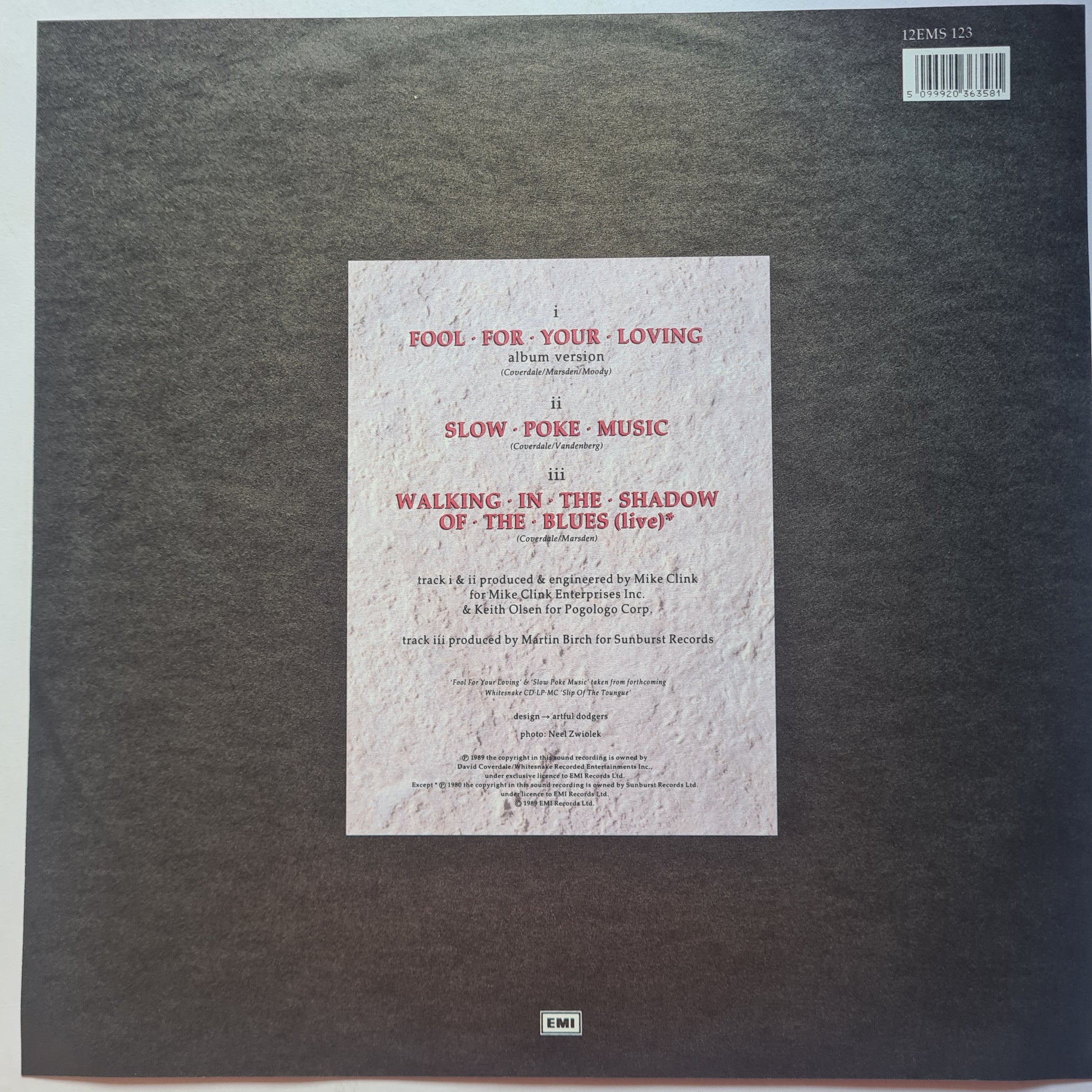 Whitesnake – Fool For Your Loving - 1989 - Vinyl Record (White vinyl Maxi Single) - Sound Hound Records