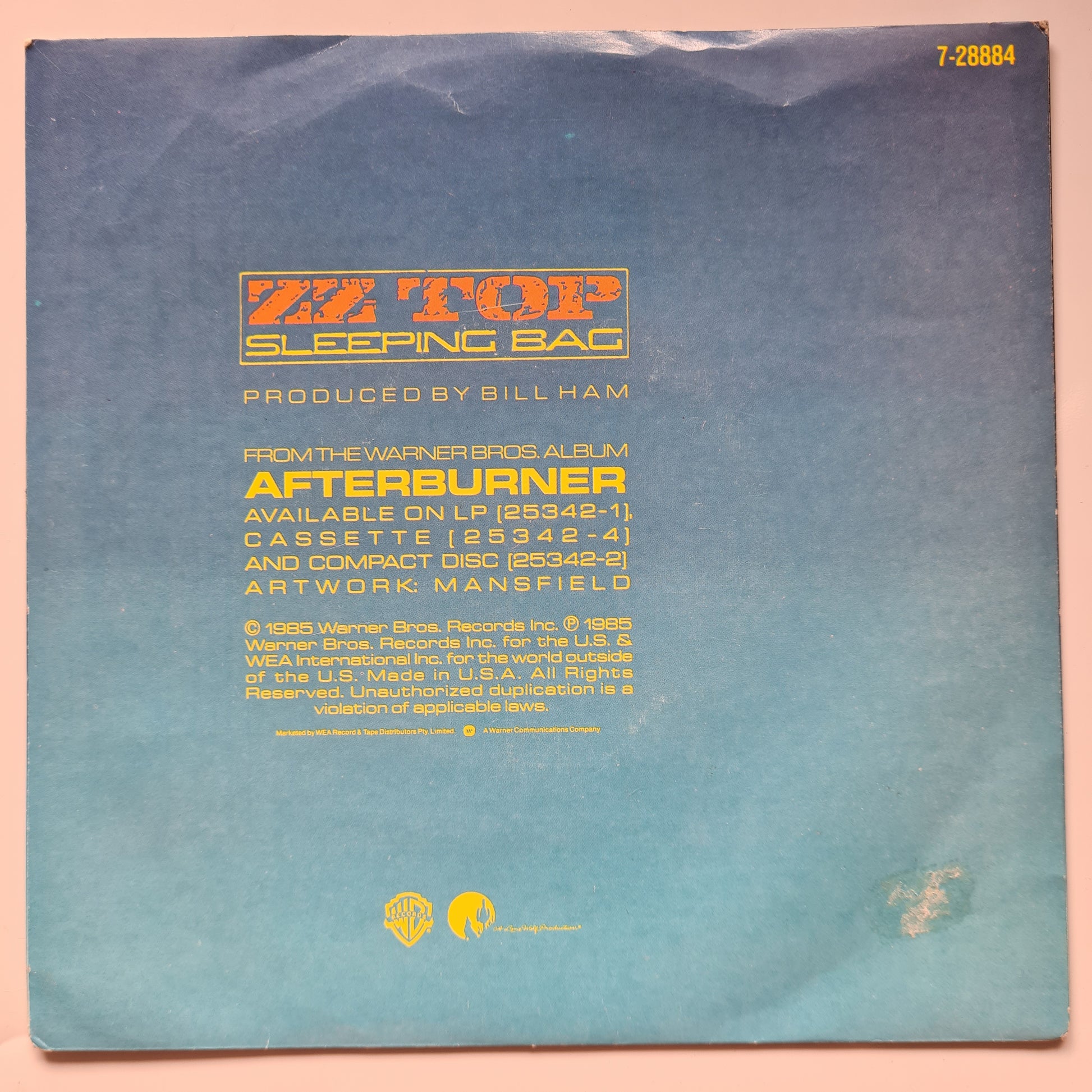 ZZ Top - Sleeping Bag/Party On The Patio - 1985 - Vinyl Record 7" Single - 45 RPM - Sound Hound Records