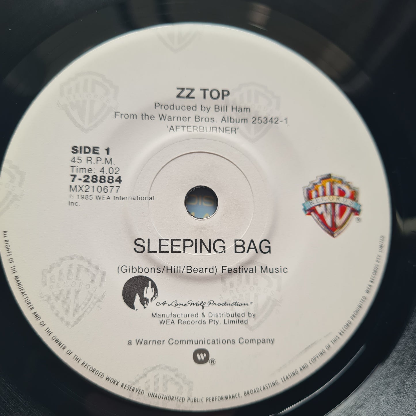ZZ Top - Sleeping Bag/Party On The Patio - 1985 - Vinyl Record 7" Single - 45 RPM - Sound Hound Records
