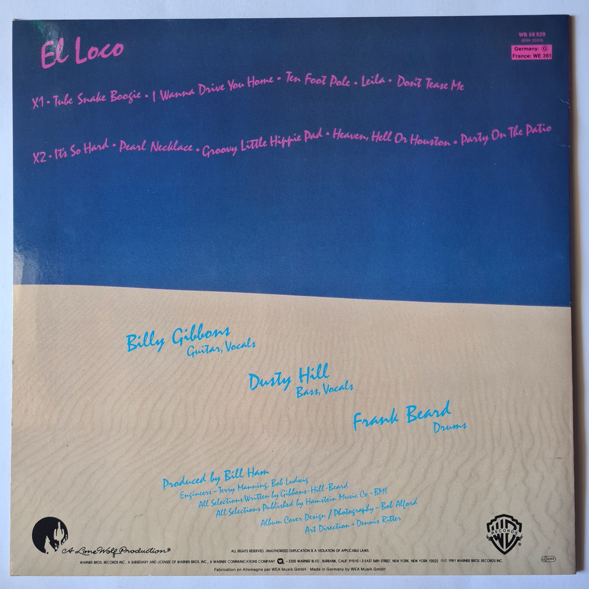ZZ Top – El Loco - 1981 (European Pressing) - Vinyl Record LP (near mint) - Sound Hound Records