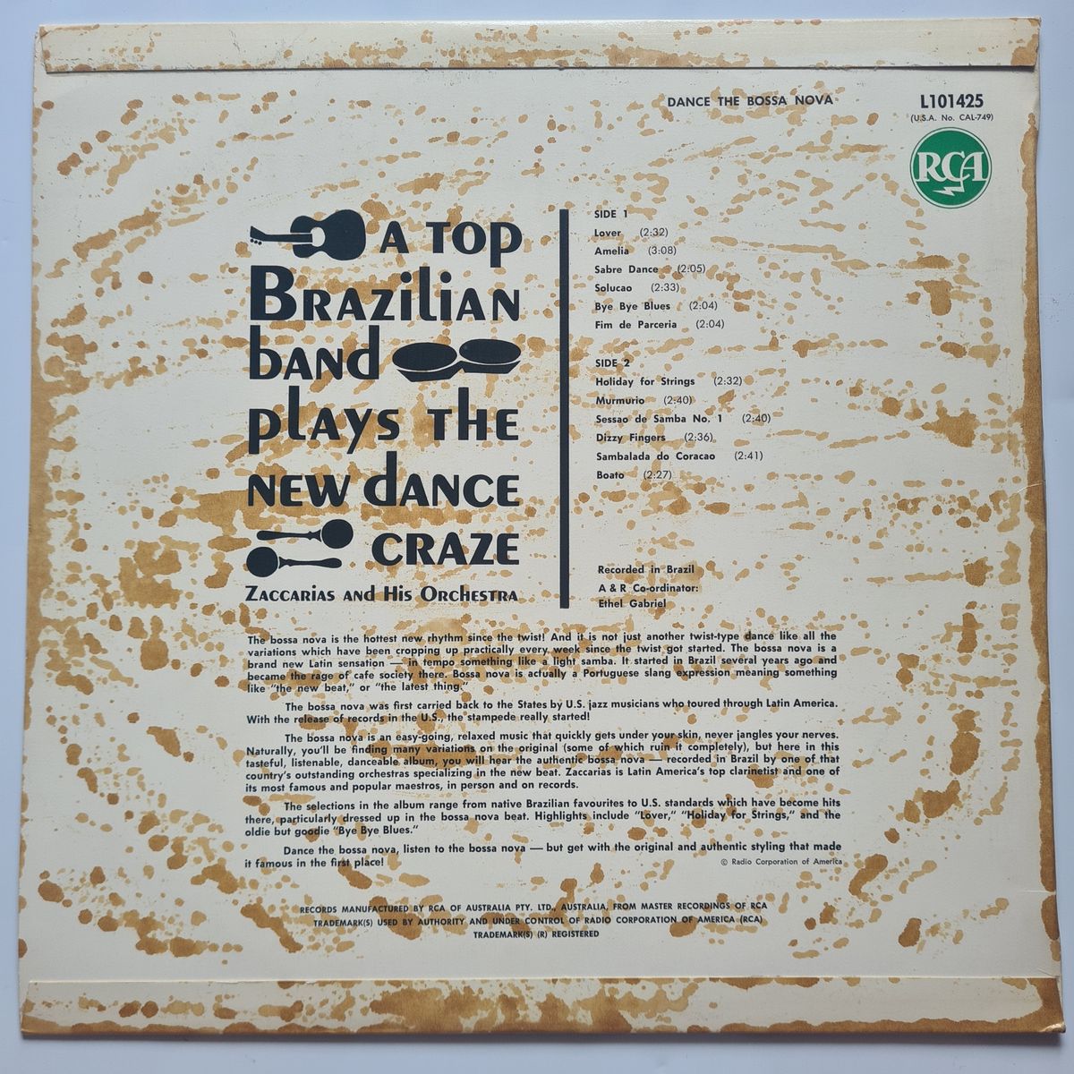 Zaccarias And His Orchestra – Dance The Bossa Nova - 1962- Vinyl Record LP