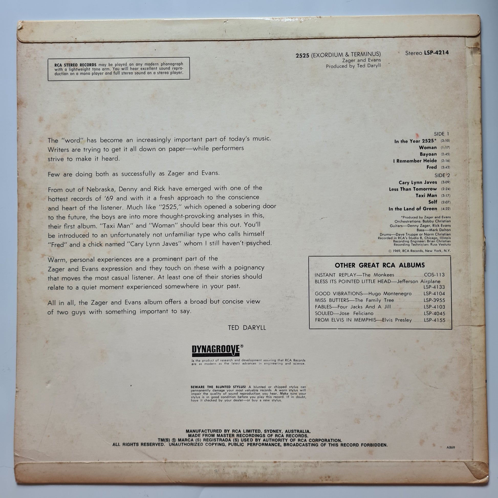 Zager & Evans – 2525 (Exordium & Terminus) - 1969 - Vinyl Record LP - Sound Hound Records
