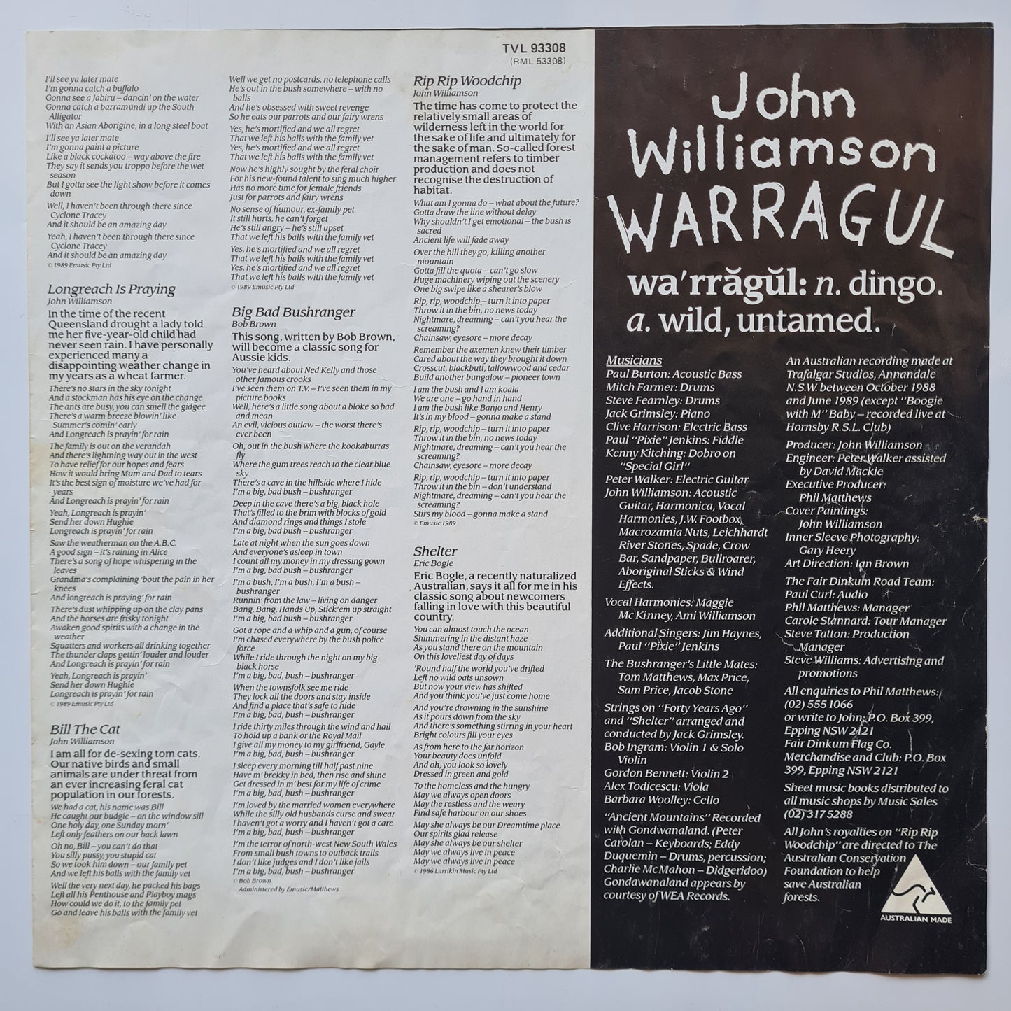 John Williamson - Warragul - 1989 - Vinyl Record LP