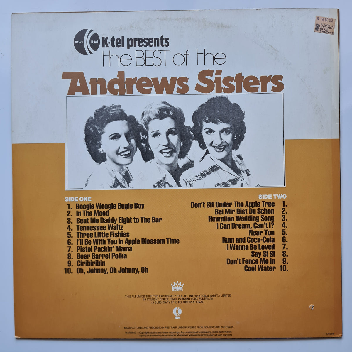 The Andrew Sisters – The Best Of The Andrew Sisters - 1980's Australian Pressing - Vinyl Record LP