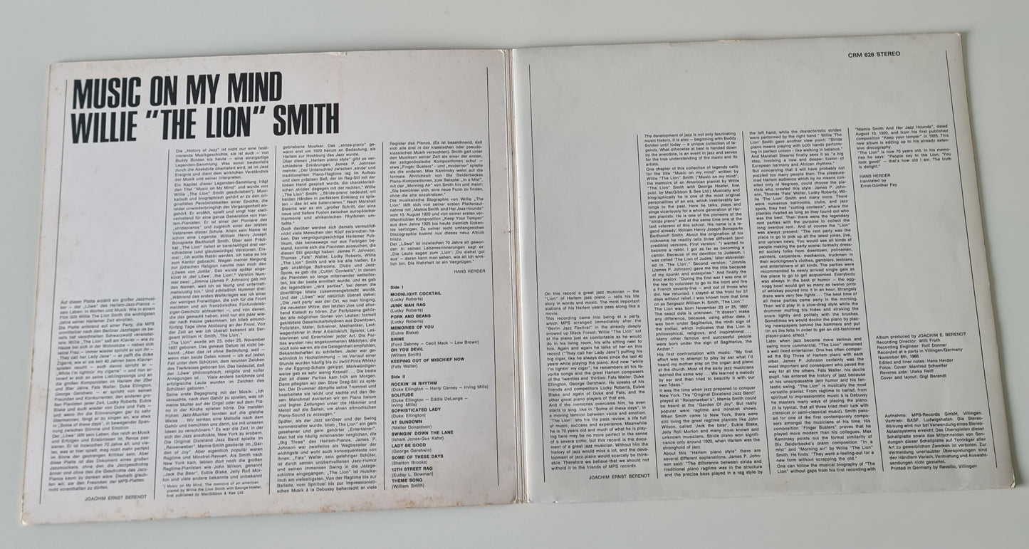 Willie "The Lion" Smith – Music On My Mind - 1966 (1977 German Pressing) - Vinyl Record LP (near mint)