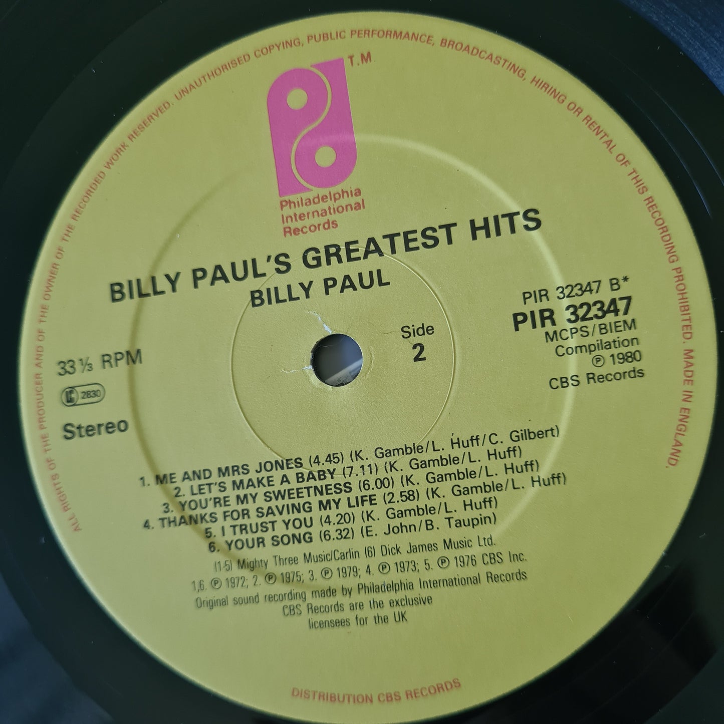 Billy Paul – Billy Paul's Greatest Hits - 1980 - Vinyl Record LP (near mint)