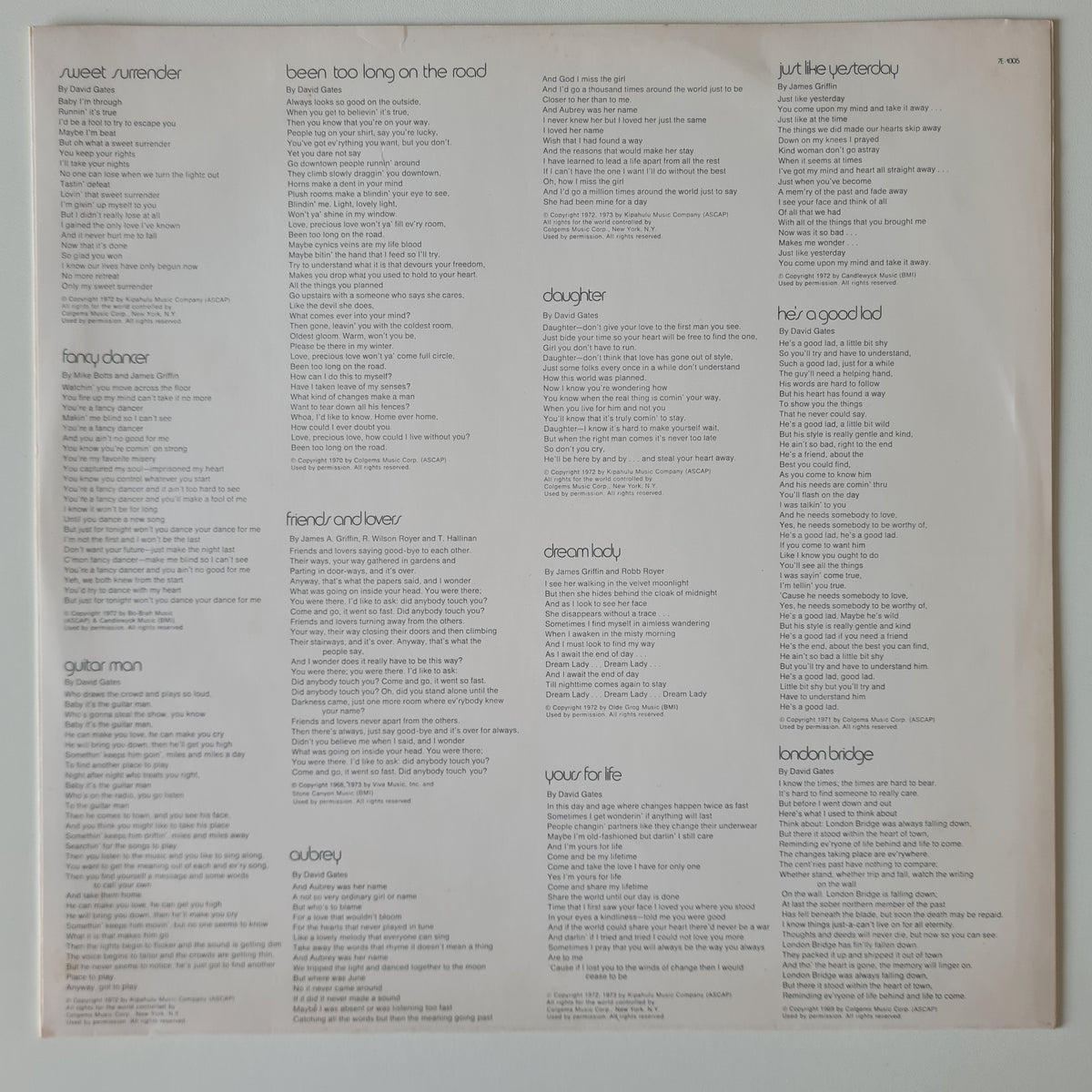 Bread – The Best Of Bread Volume One & Two - 1973/1974 - Vinyl Record 2LP