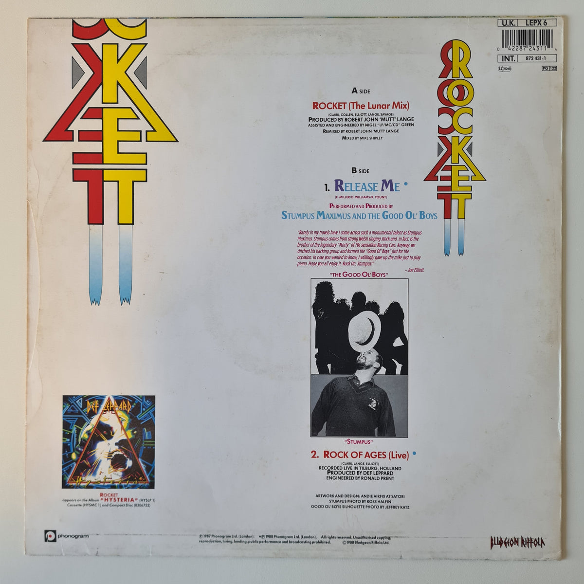 Def Leppard – Rocket (Lunar Mix) - 1989 (UK & Europe Pressing)- Vinyl Record 12" Maxi Single