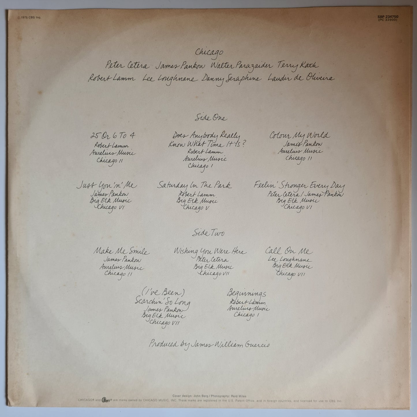 Chicago – Chicago's Greatest Hits- 1975 - Vinyl Record LP