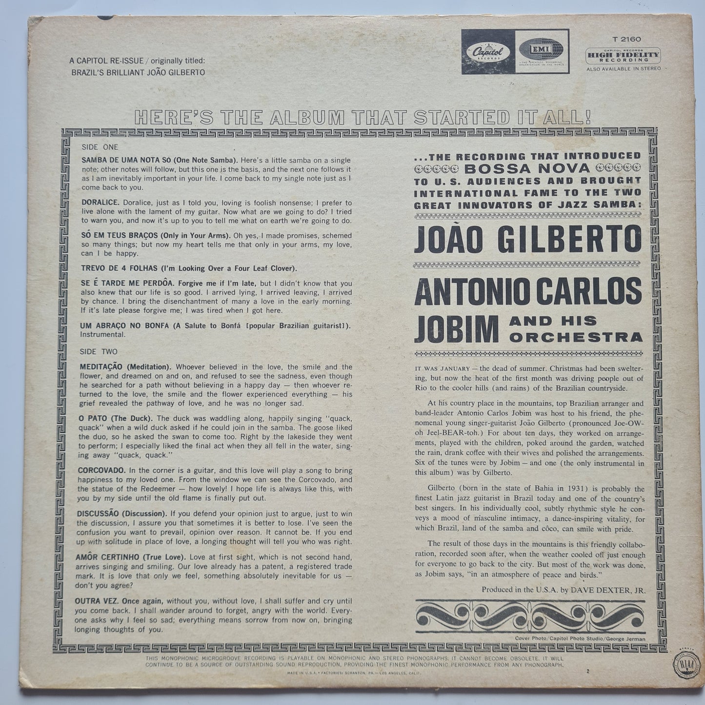 João Gilberto, Antonio Carlos Jobim – Gilberto & Jobim - 1960 (1964 USA Pressing)- Vinyl Record LP 🇧🇷