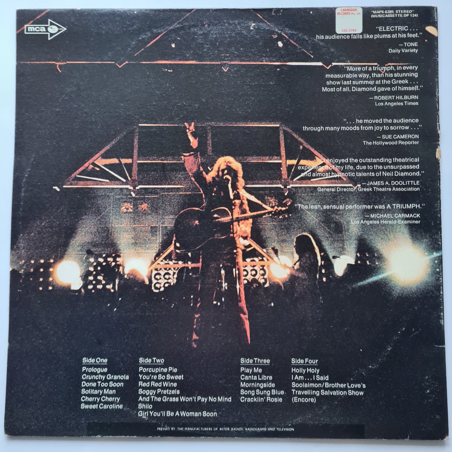 Neil Diamond – Hot August Night - 1972 (1973 2nd Australian Pressing) - Vinyl Record 2LP
