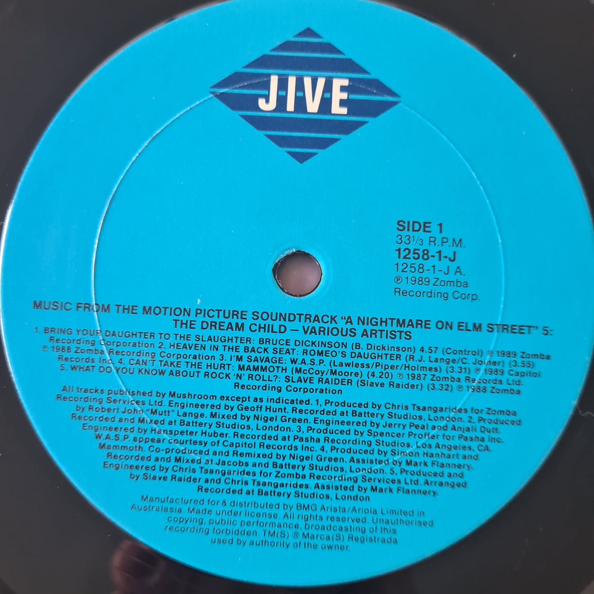 Various – A Nightmare On Elm Street 5: The Dream Child (Music From The New Line Cinema Motion Picture Soundtrack) - 1989 - Vinyl Record LP