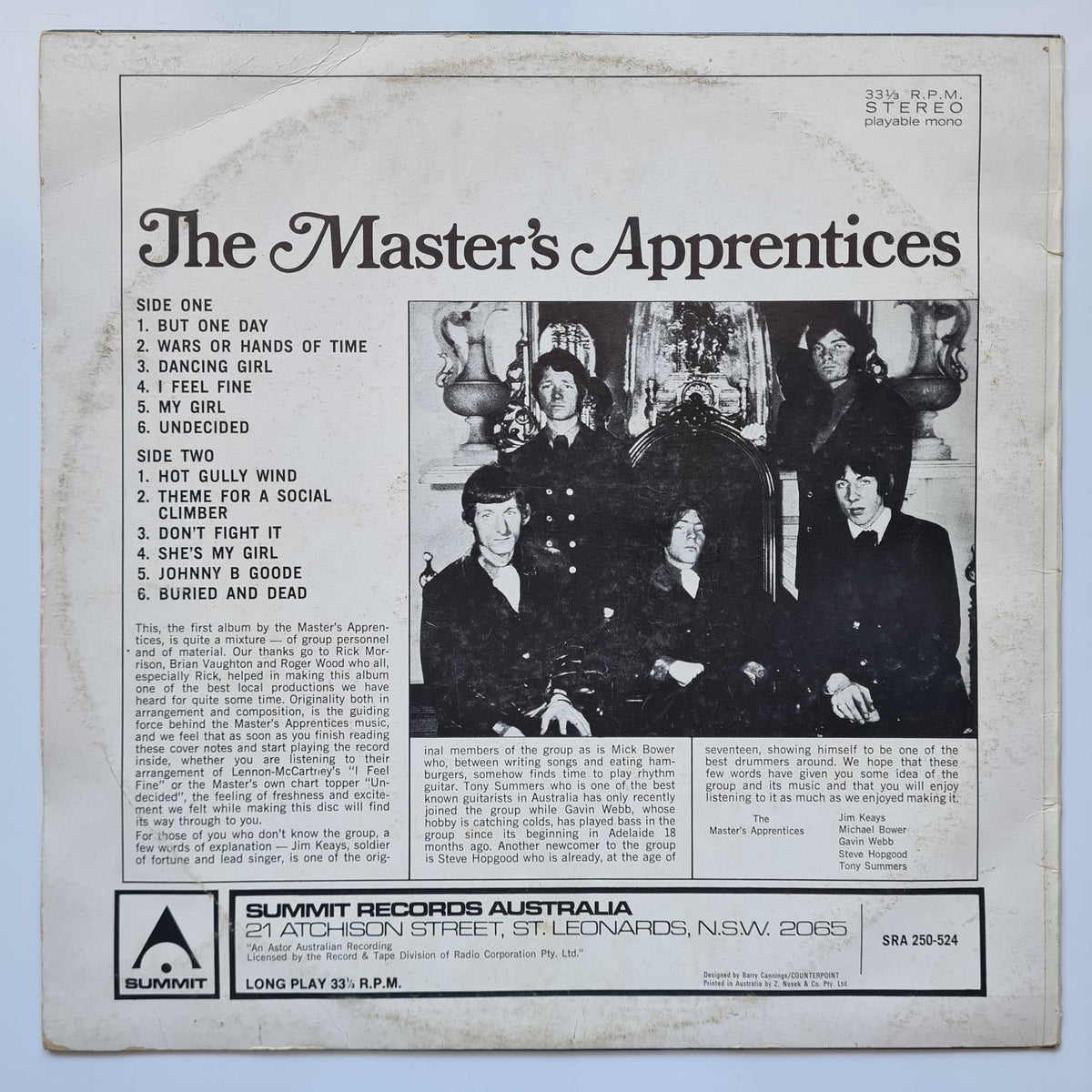 The Master's Apprentice – The Master's Apprentice - 1967 (1971 Australian Reissue) - Vinyl Record LP