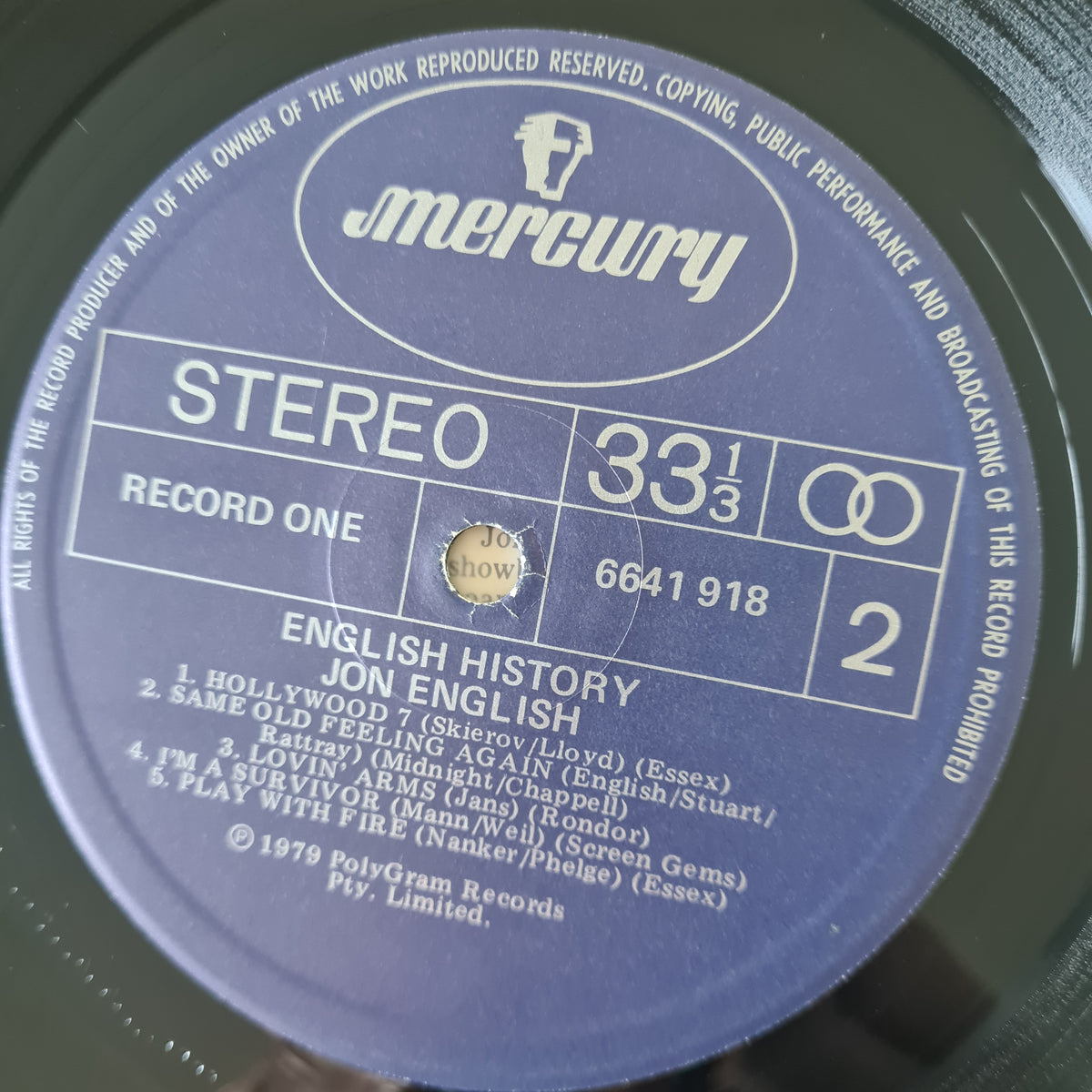 Jon English – English History - 1979 - Vinyl Record LP
