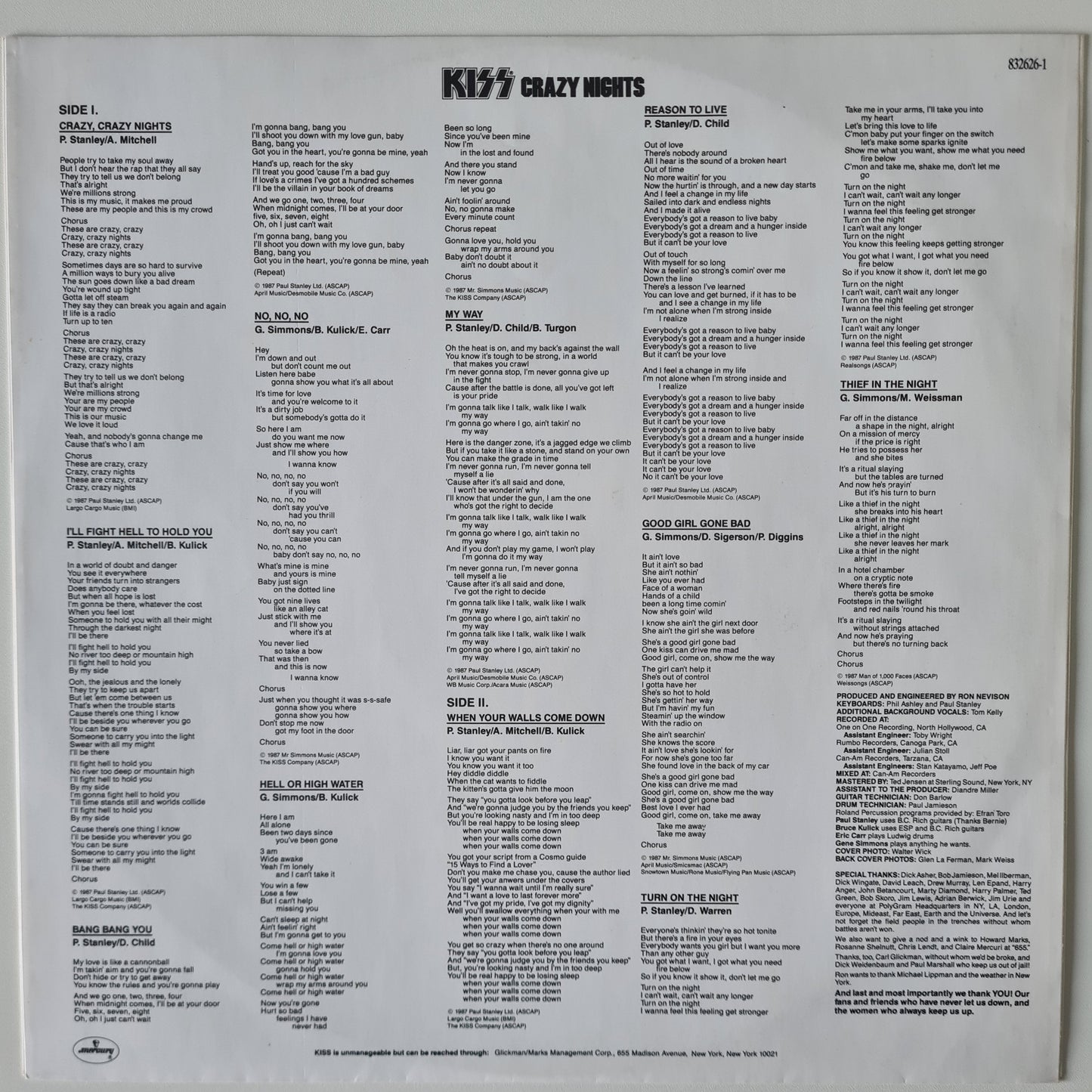 KISS – Crazy Nights - 1987 (Australian Pressing)- Vinyl Record LP