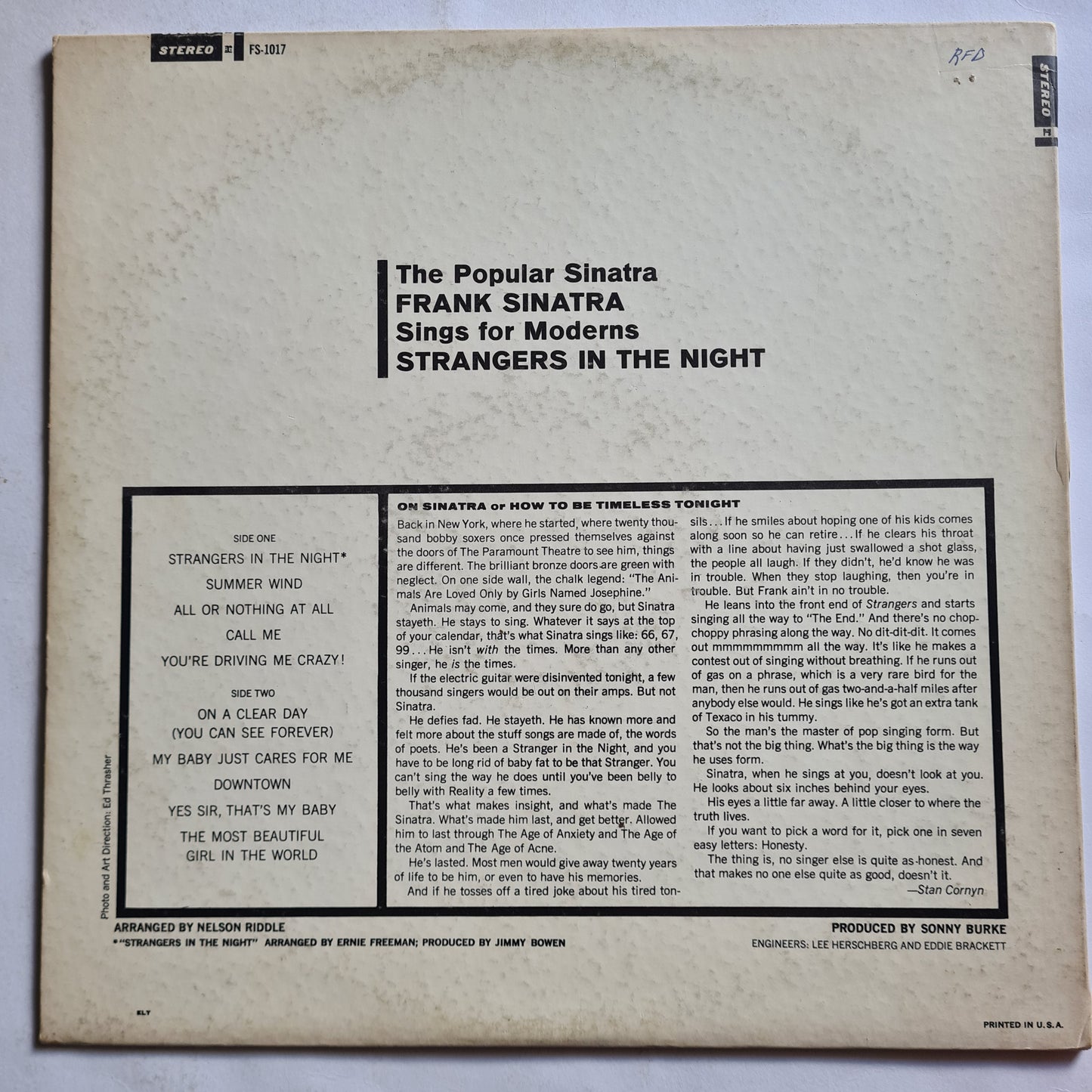 Frank Sinatra – Strangers In The Night - 1966 (USA pressing) - Vinyl Record LP