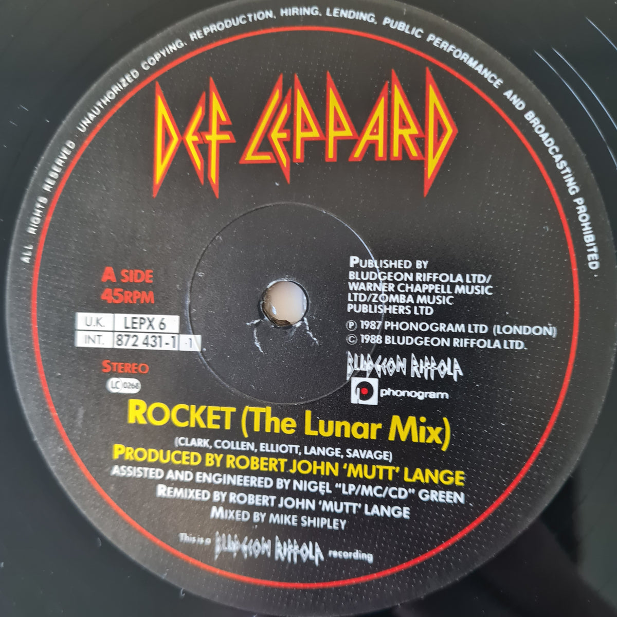 Def Leppard – Rocket (Lunar Mix) - 1989 (UK & Europe Pressing)- Vinyl Record 12" Maxi Single