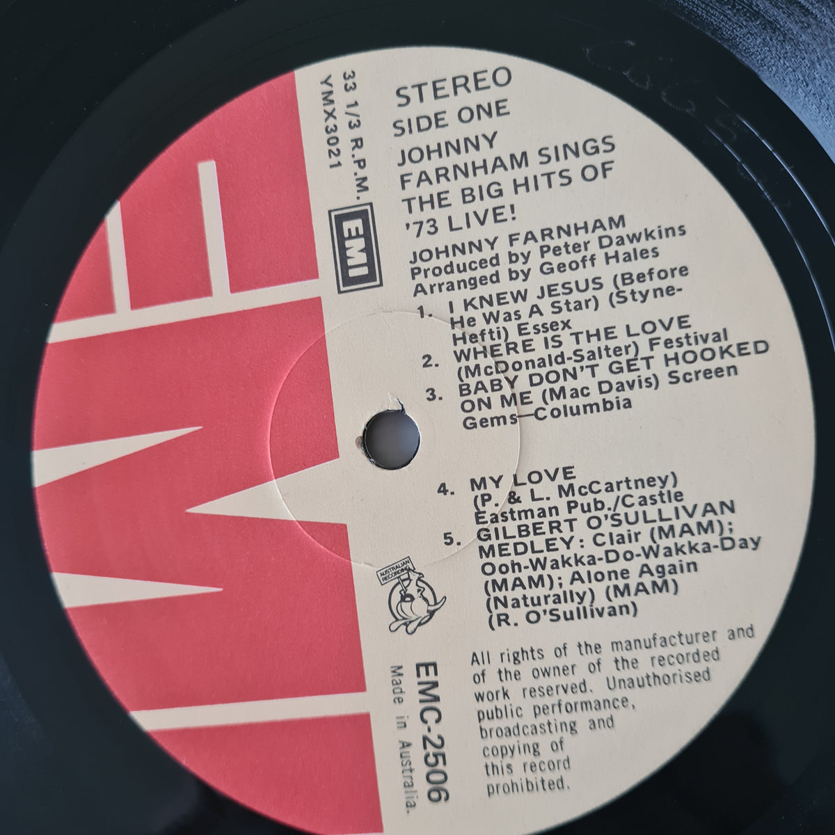 Johnny Farnham – Johnny Farnham Sings The Big Hits Of '73 Live! - 1973 - Vinyl Record LP