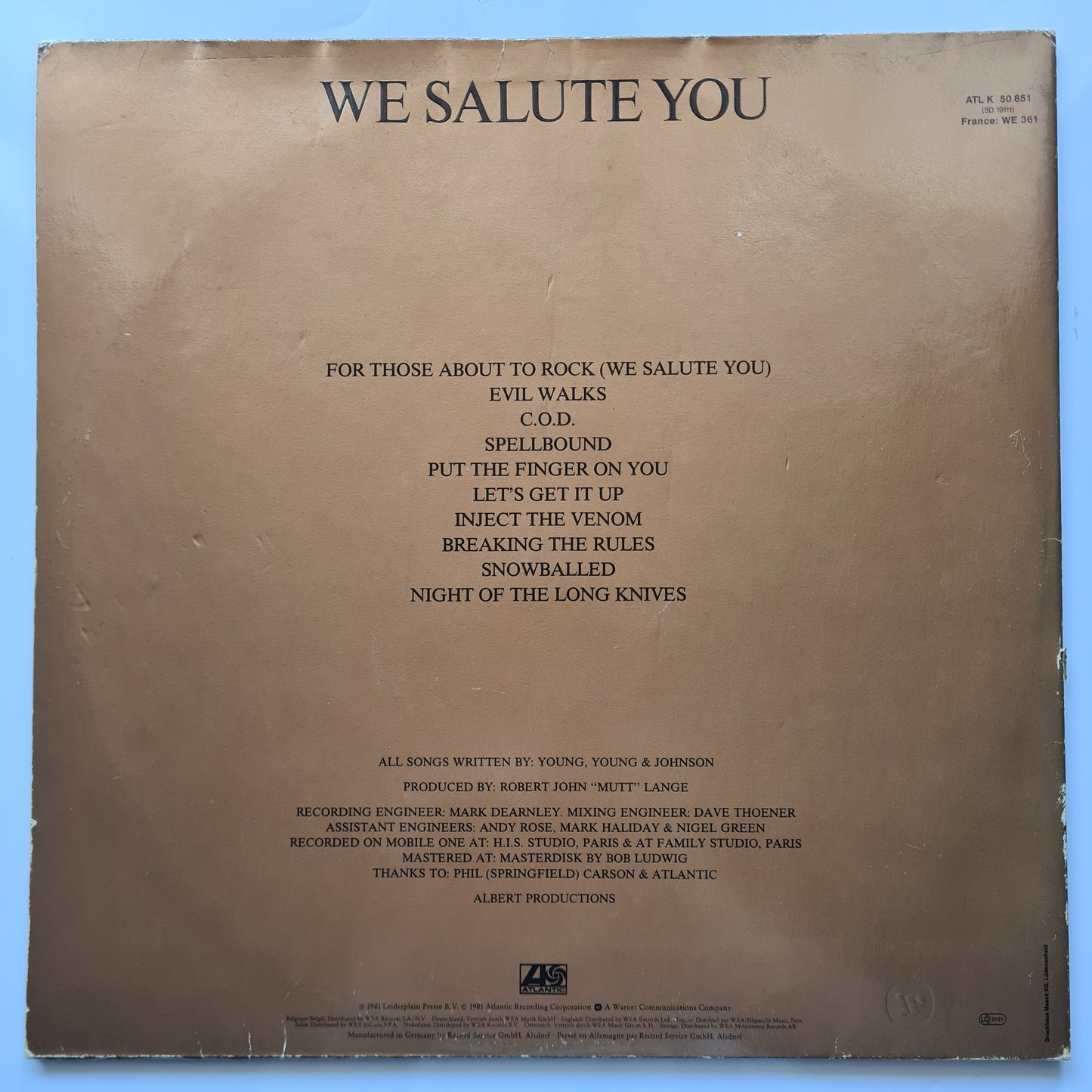 AC/DC – For Those About To Rock We Salute You - 1981 (European Pressing) - Vinyl Record LP (near mint)