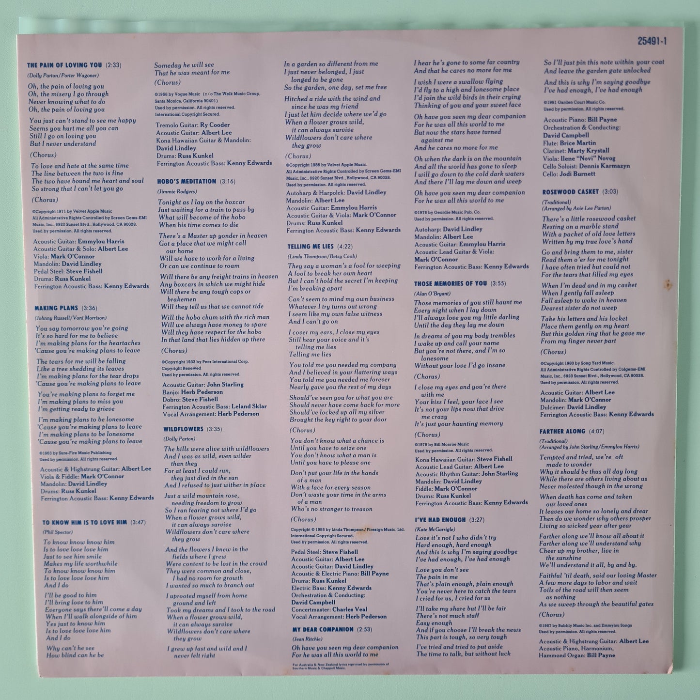 Dolly Parton, Linda Ronstadt, Emmylou Harris – Trio - 1987 - Vinyl Record LP