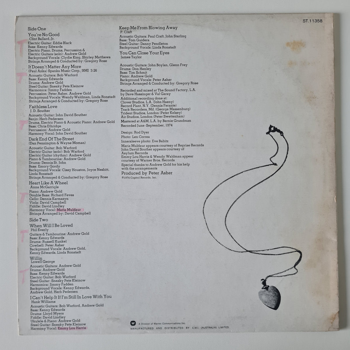 Linda Ronstadt – Heart Like A Wheel - 1974 - Vinyl Record LP