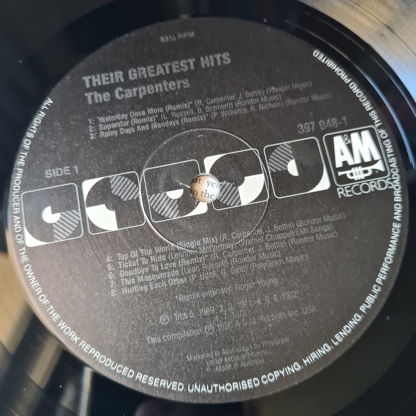 The Carpenters – Their Greatest Hits - 1990 - Vinyl Record LP (near mint)