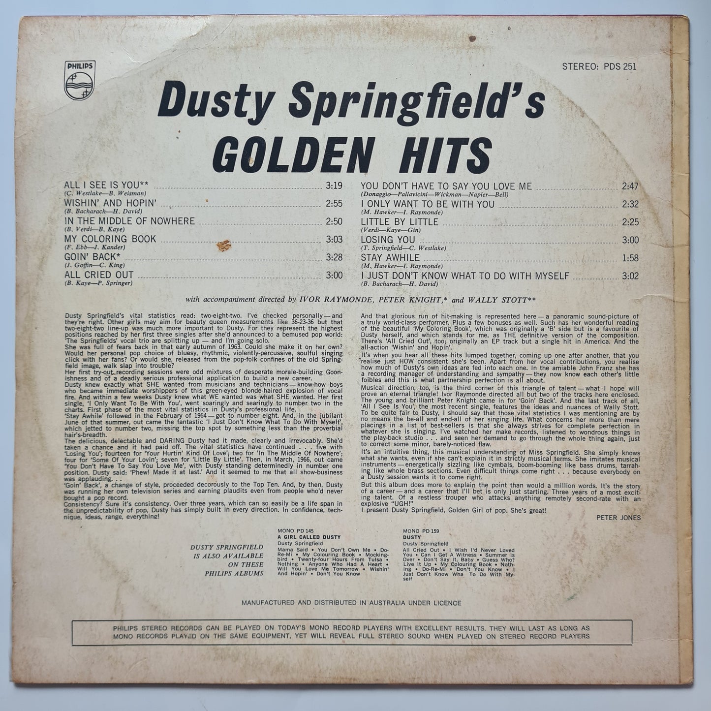 Dusty Springfield – Dusty Springfield's Golden Hits - 1967 - Vinyl Record LP