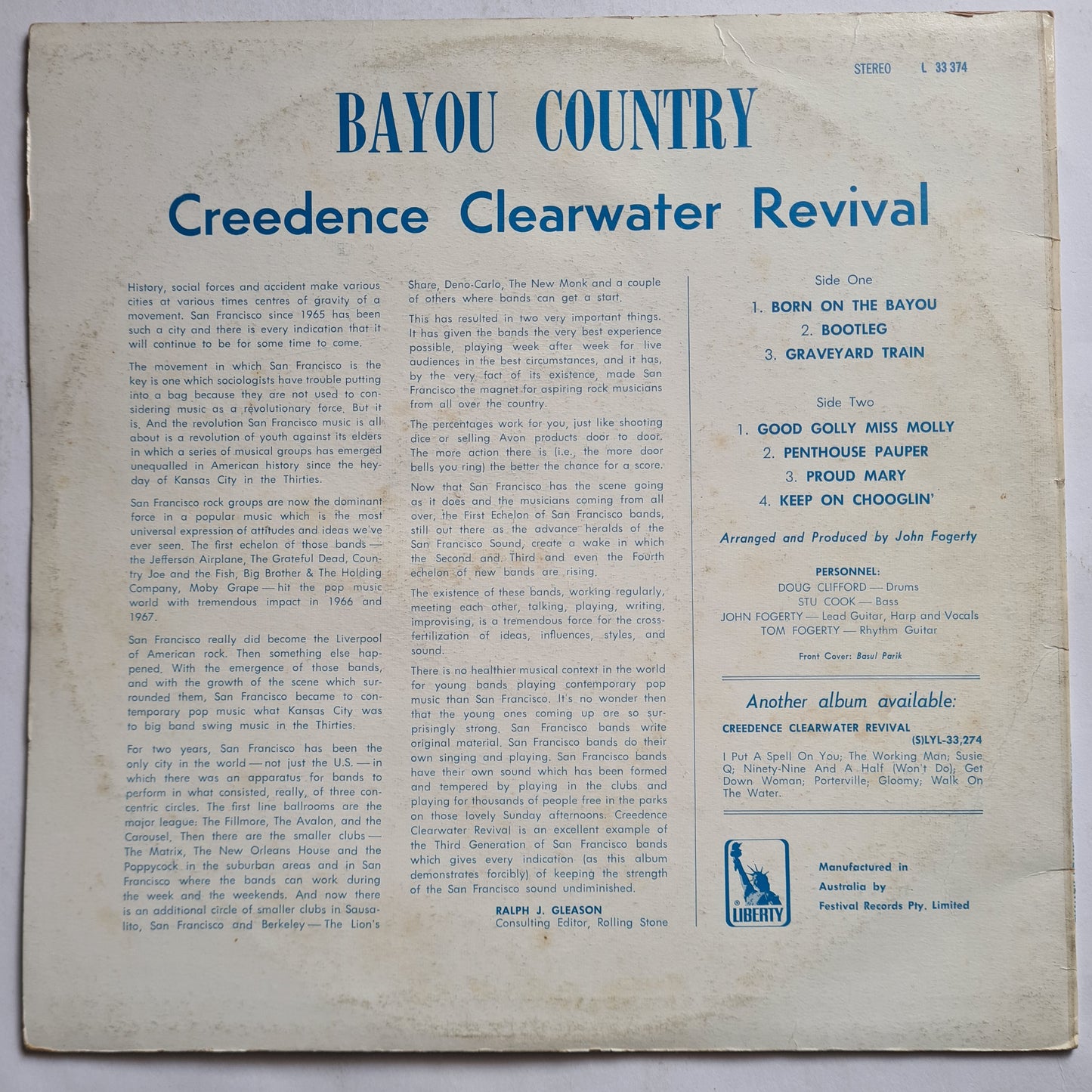 Creedence Clearwater Revival – Bayou Country - 1969 (70's Australian reissue) - Vinyl Record LP (near mint)