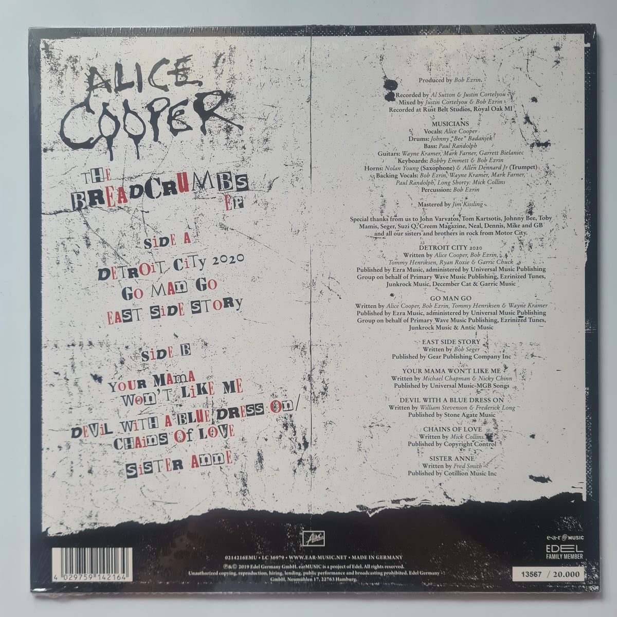 Alice Cooper – The Breadcrumbs EP - 2019 (Limited Edition Numbered European Pressing, Only 20,000 Worldwide) - Vinyl Record 10" EP (Brand New Sealed) by Sound Hound Records