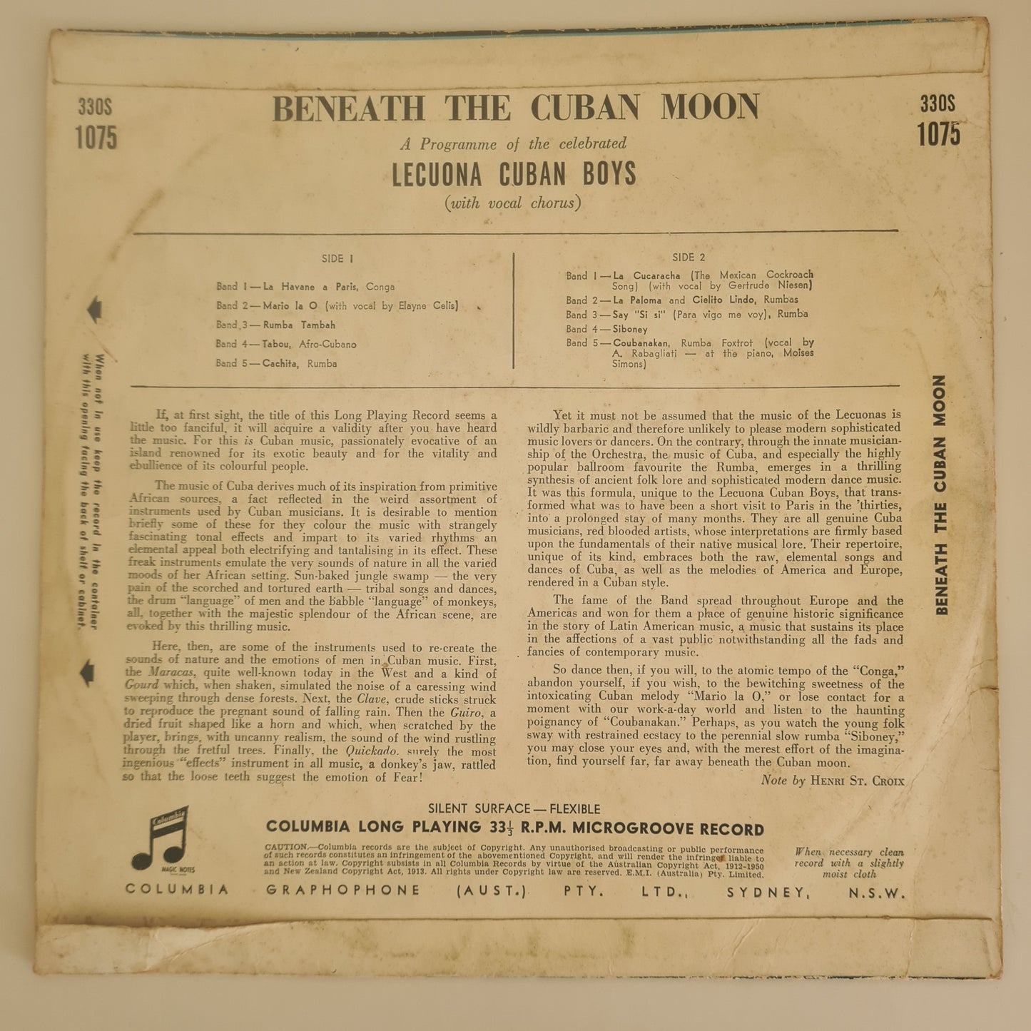 Lecuona Cuban Boys – Beneath The Cuban Moon - 1955 - Vinyl Record LP 10" MONO